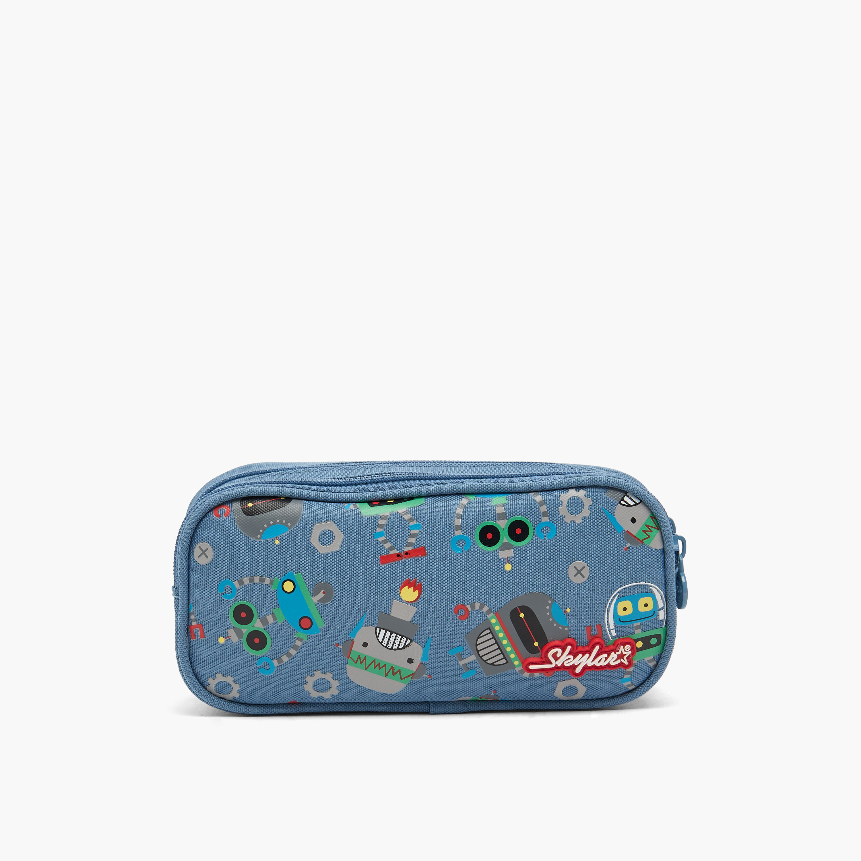 Skylar Robot Print Pencil Pouch with 2 Compartments-school-stationery-pencilcases-image-1