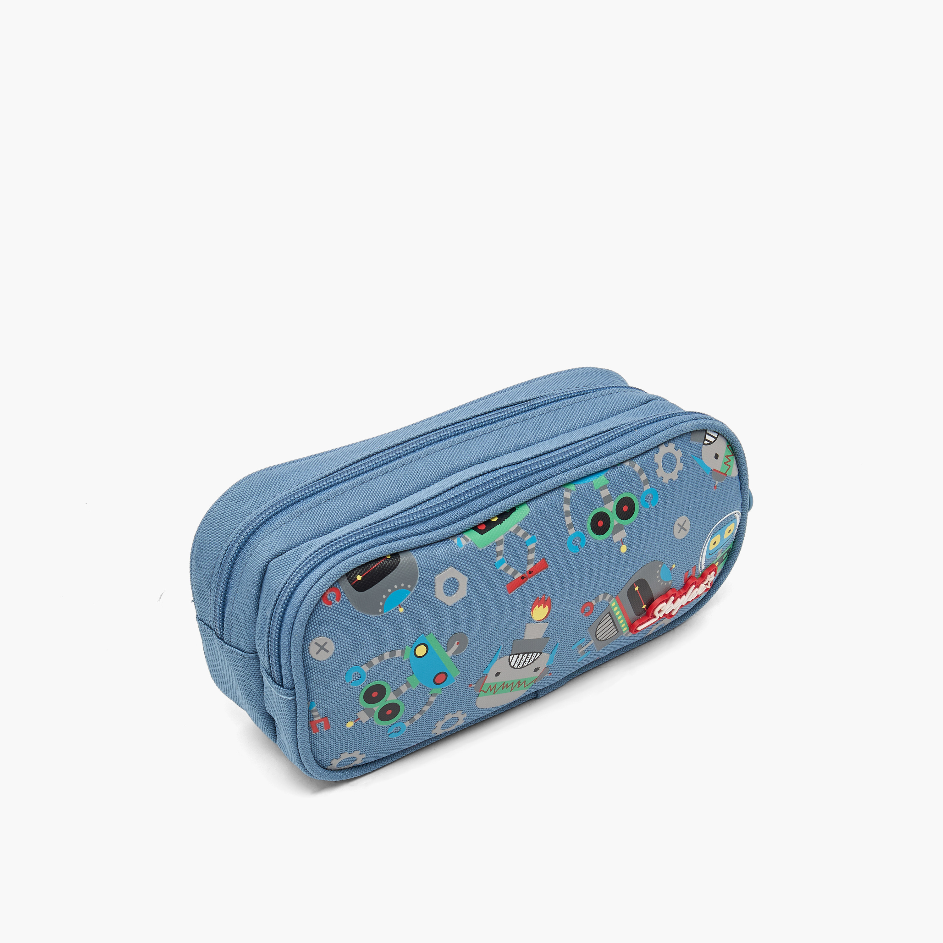 Skylar Robot Print Pencil Pouch with 2 Compartments-school-stationery-pencilcases-image-3