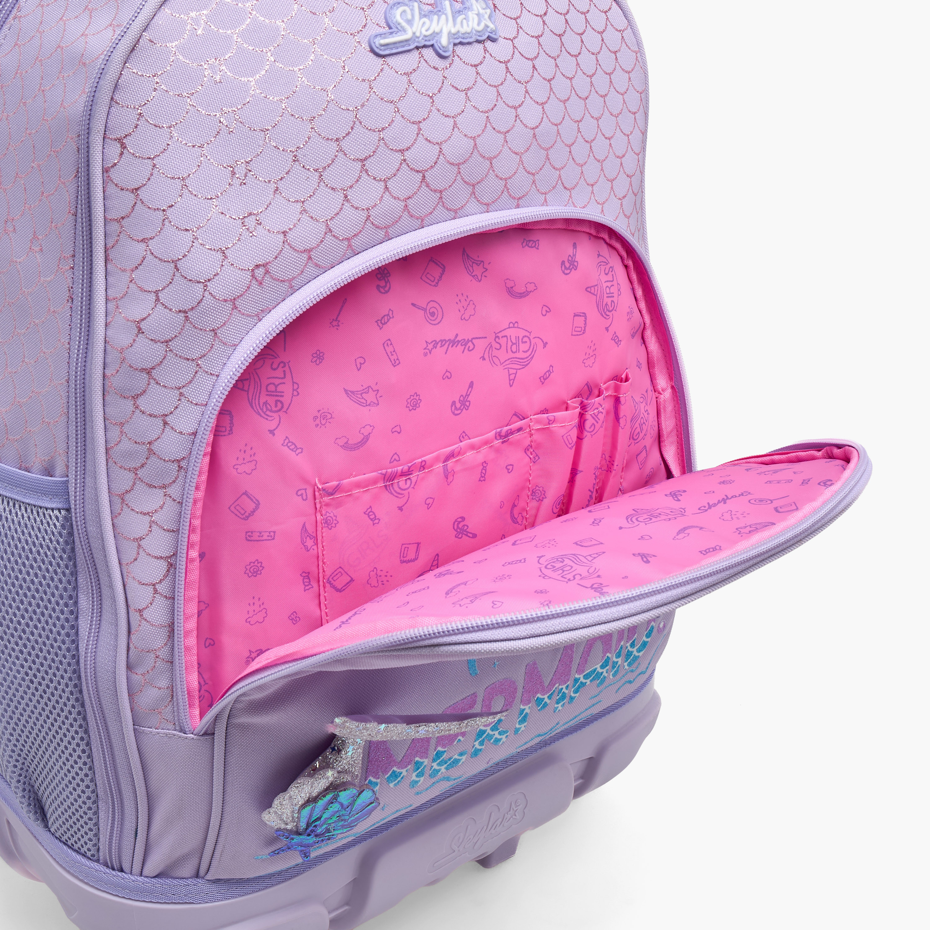 Skylar Mermaid Print Trolley Bag for Girls 8-13 Years Retractable Handle - 17 inches-school-bagsandbackpacks-trolleybags-image-5