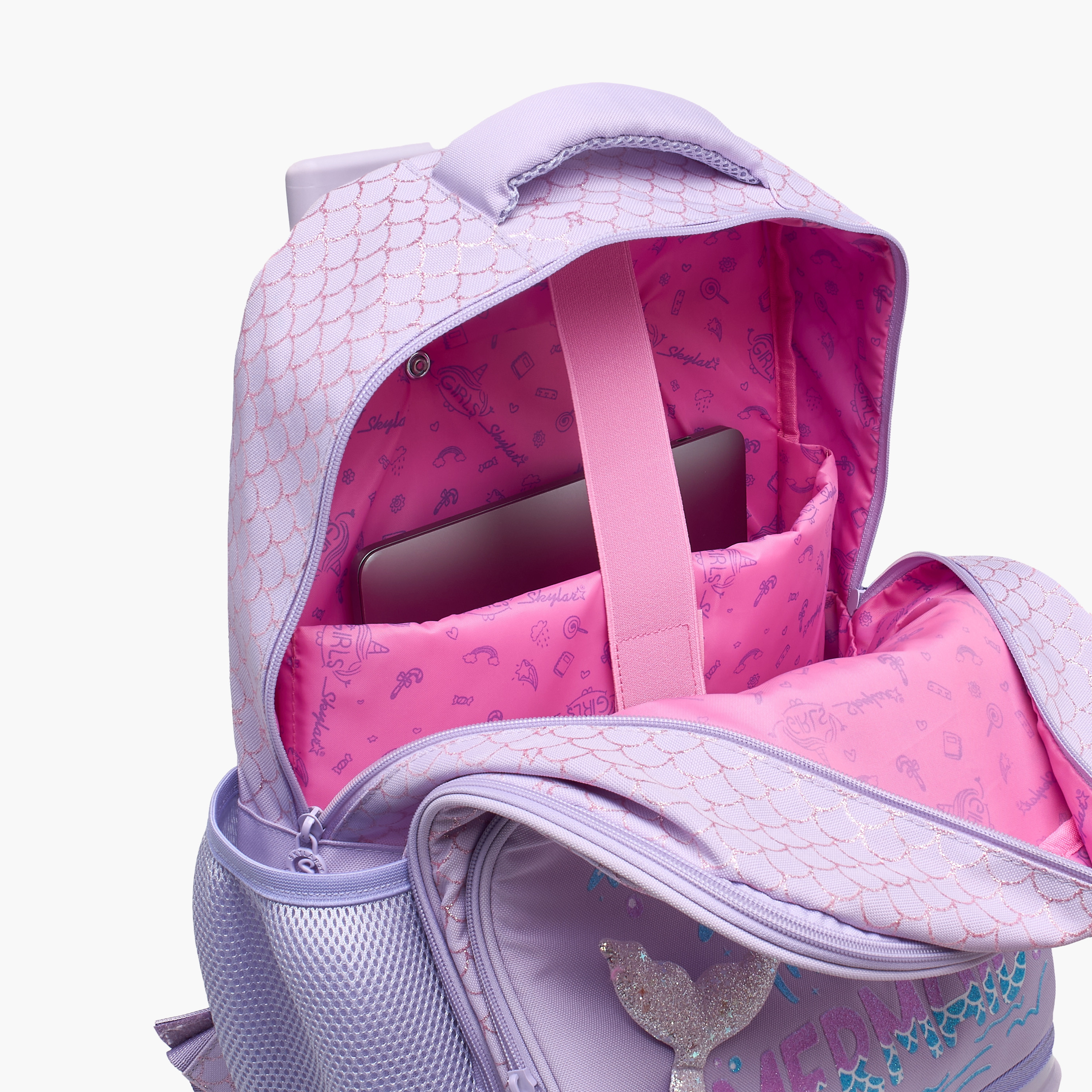 Skylar Mermaid Print Trolley Bag for Girls 8-13 Years Retractable Handle - 17 inches-school-bagsandbackpacks-trolleybags-image-6