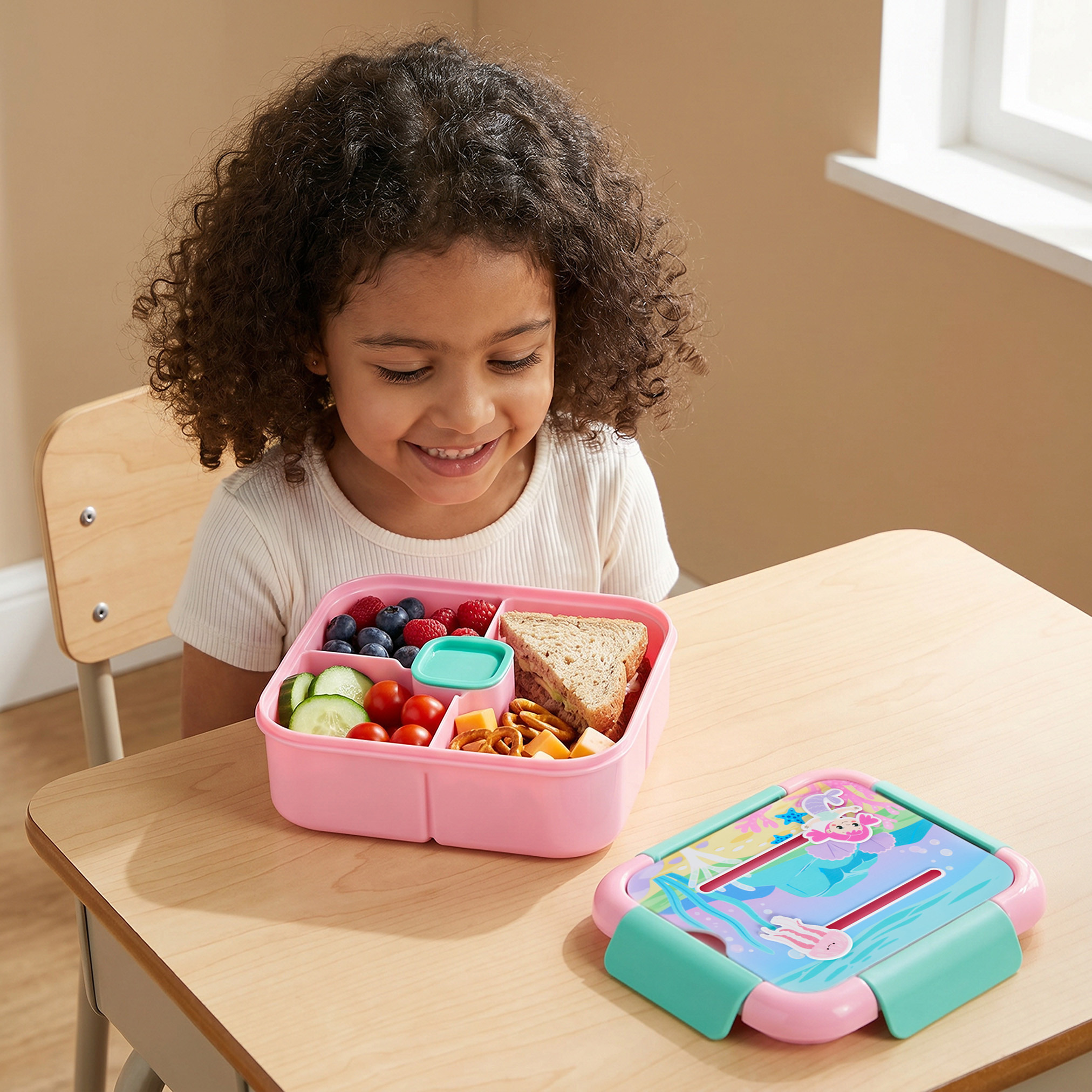 Mermaid Print Bento Lunch Box for Girls with Compartments - 1.3 L-school-lunchessentials-lunchboxes-image-3