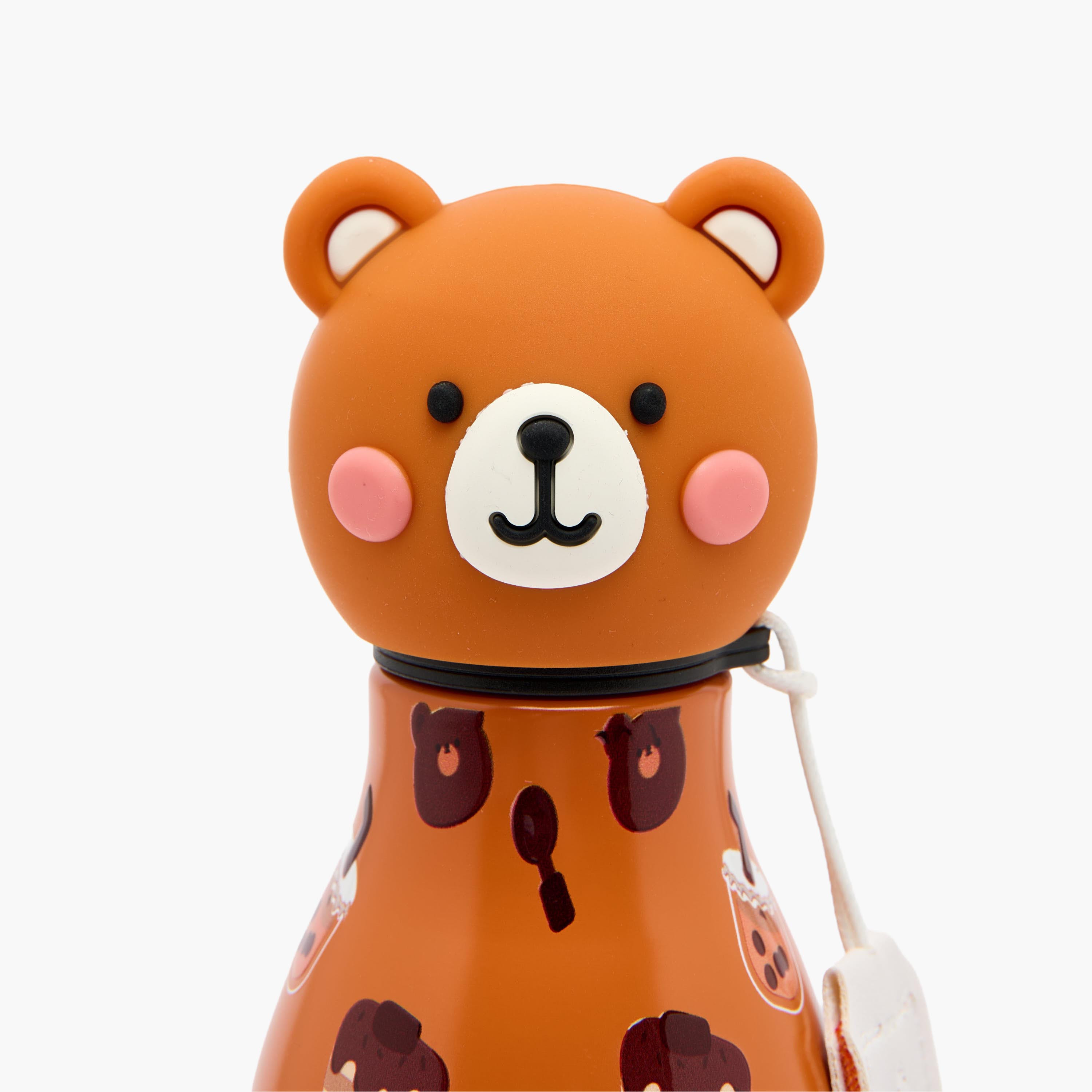 Bear Print Stainless Steel Water Bottle with Wristlet Strap - 550 ml-school-waterbottles-image-4