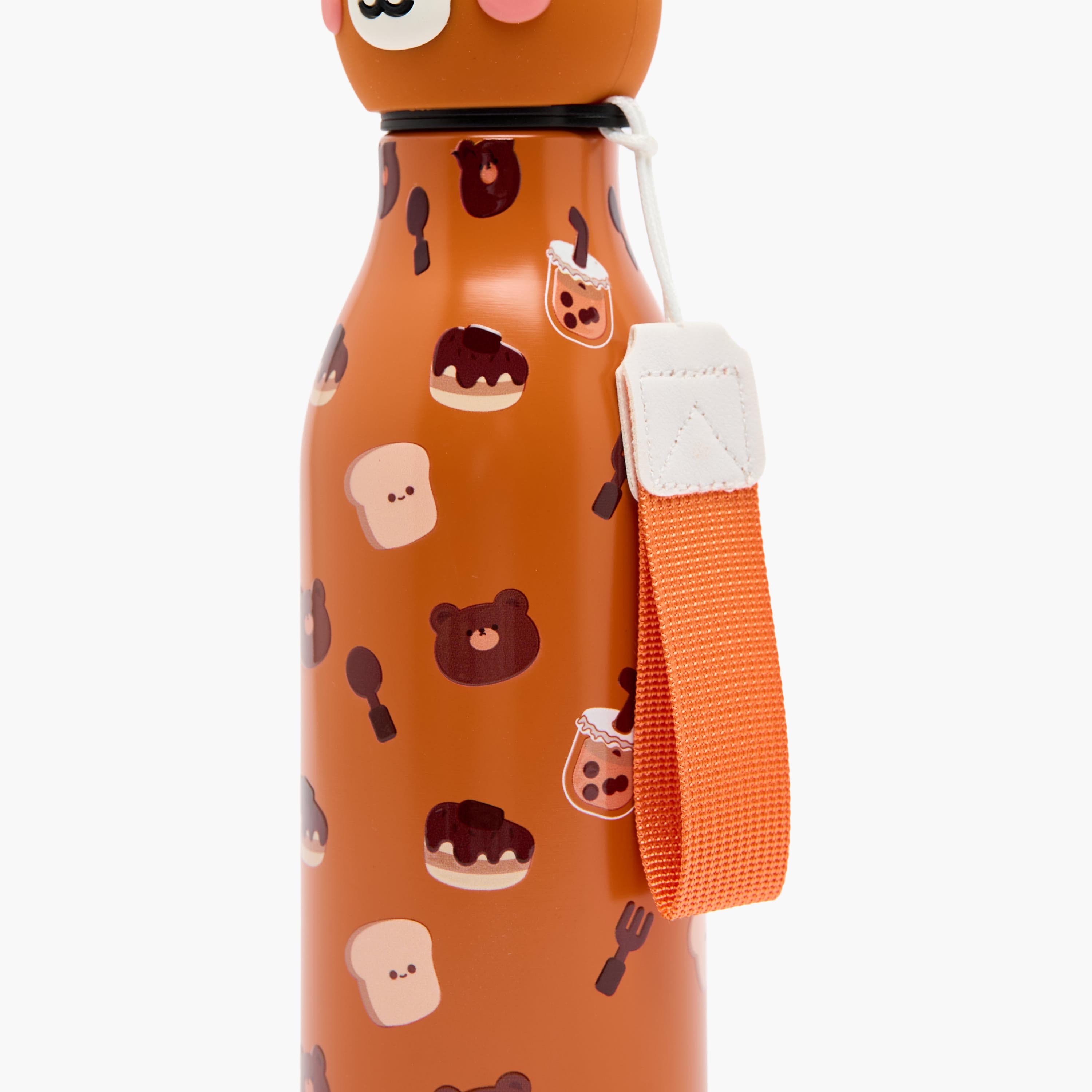 Bear Print Stainless Steel Water Bottle with Wristlet Strap - 550 ml-school-waterbottles-image-6