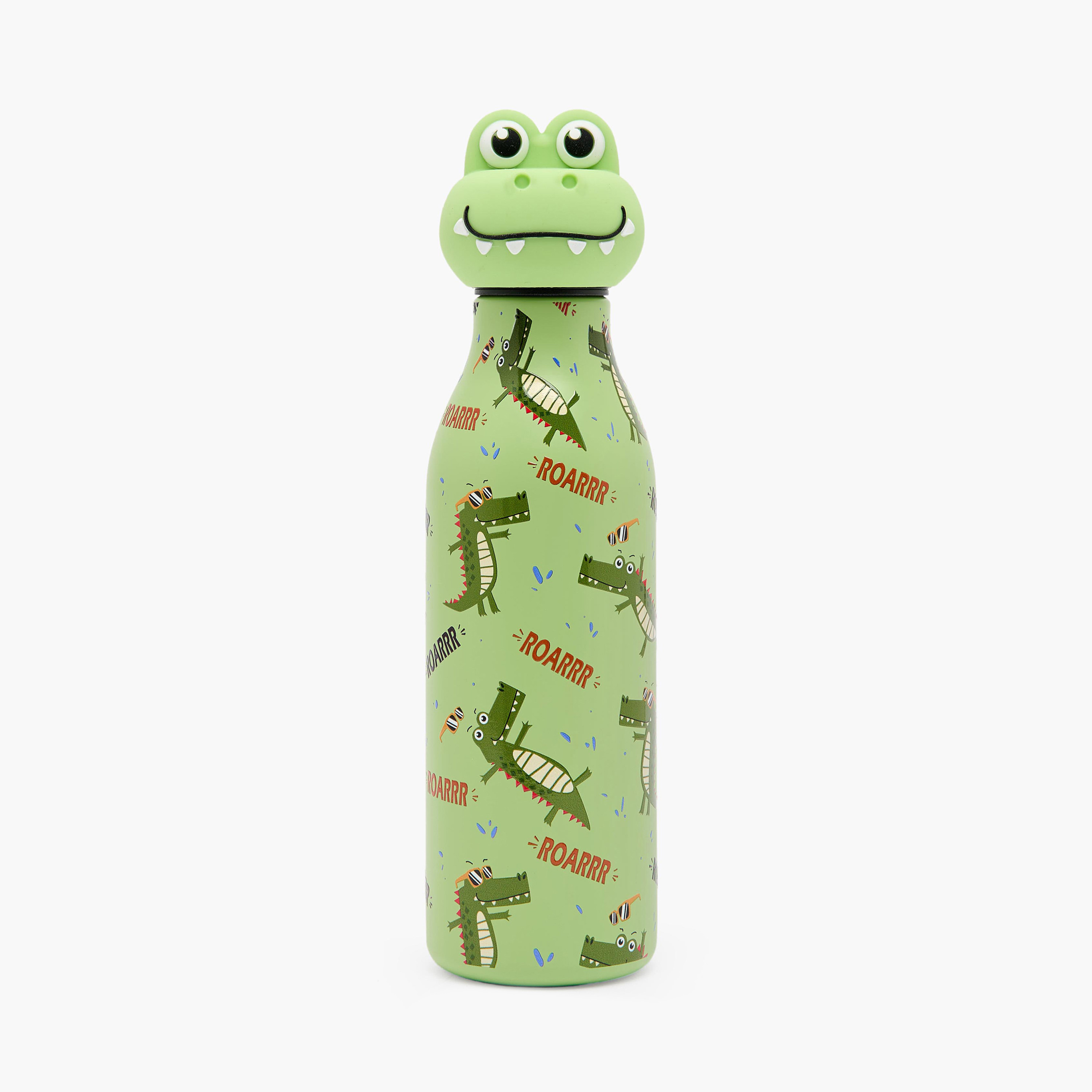 Dinosaur Print Stainless Steel Water Bottle with Wristlet Strap - 550 ml-school-waterbottles-image-1
