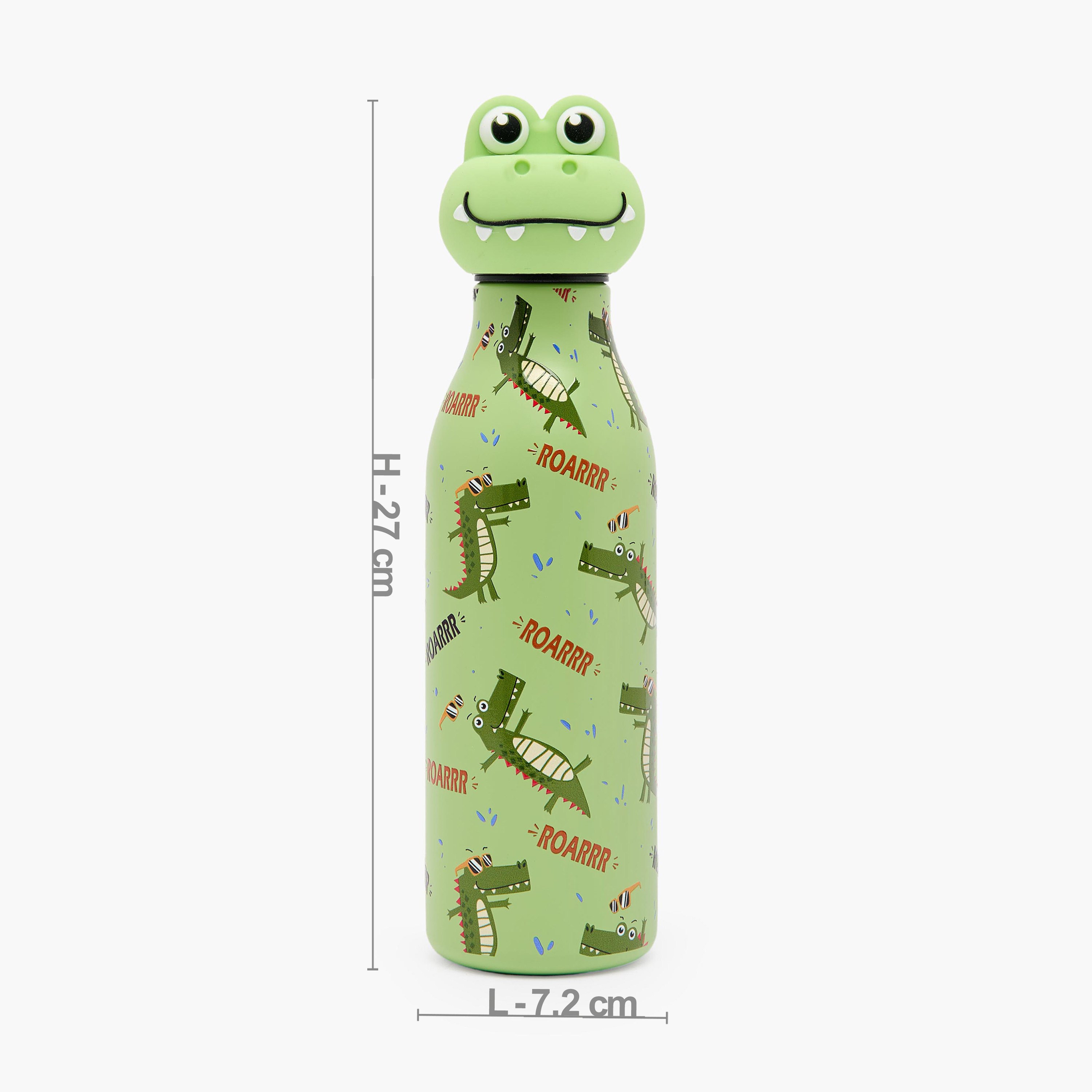 Dinosaur Print Stainless Steel Water Bottle with Wristlet Strap - 550 ml-school-waterbottles-image-3