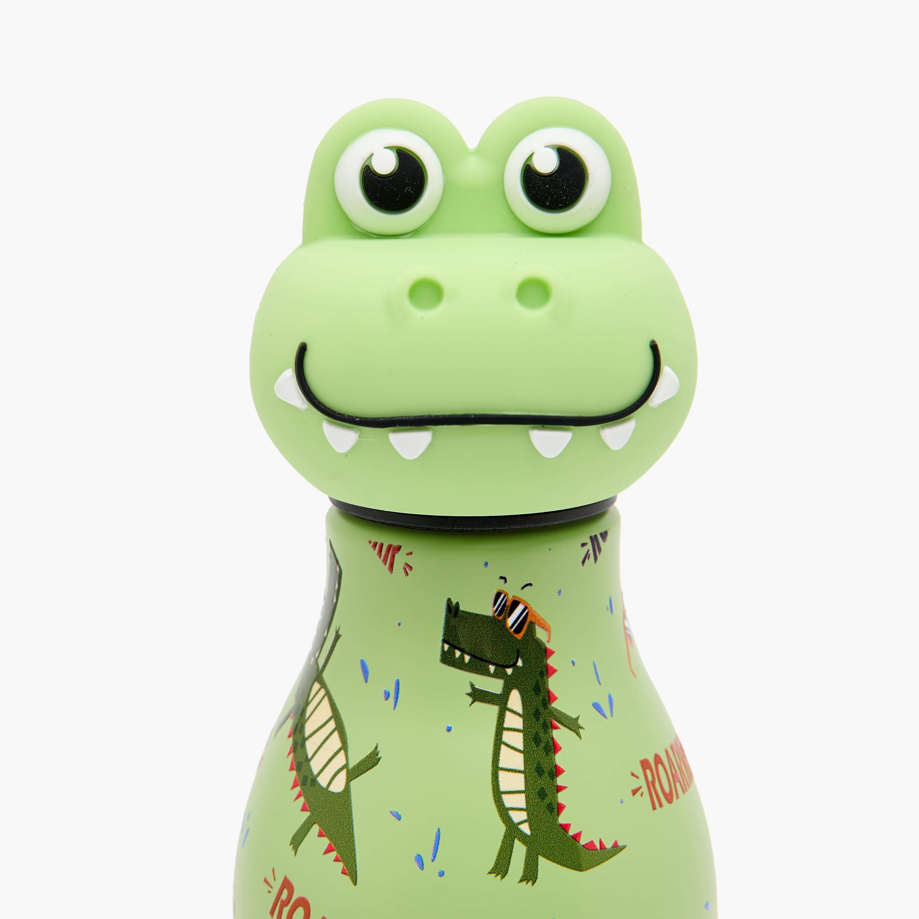 Dinosaur Print Stainless Steel Water Bottle with Wristlet Strap - 550 ml-school-waterbottles-image-4