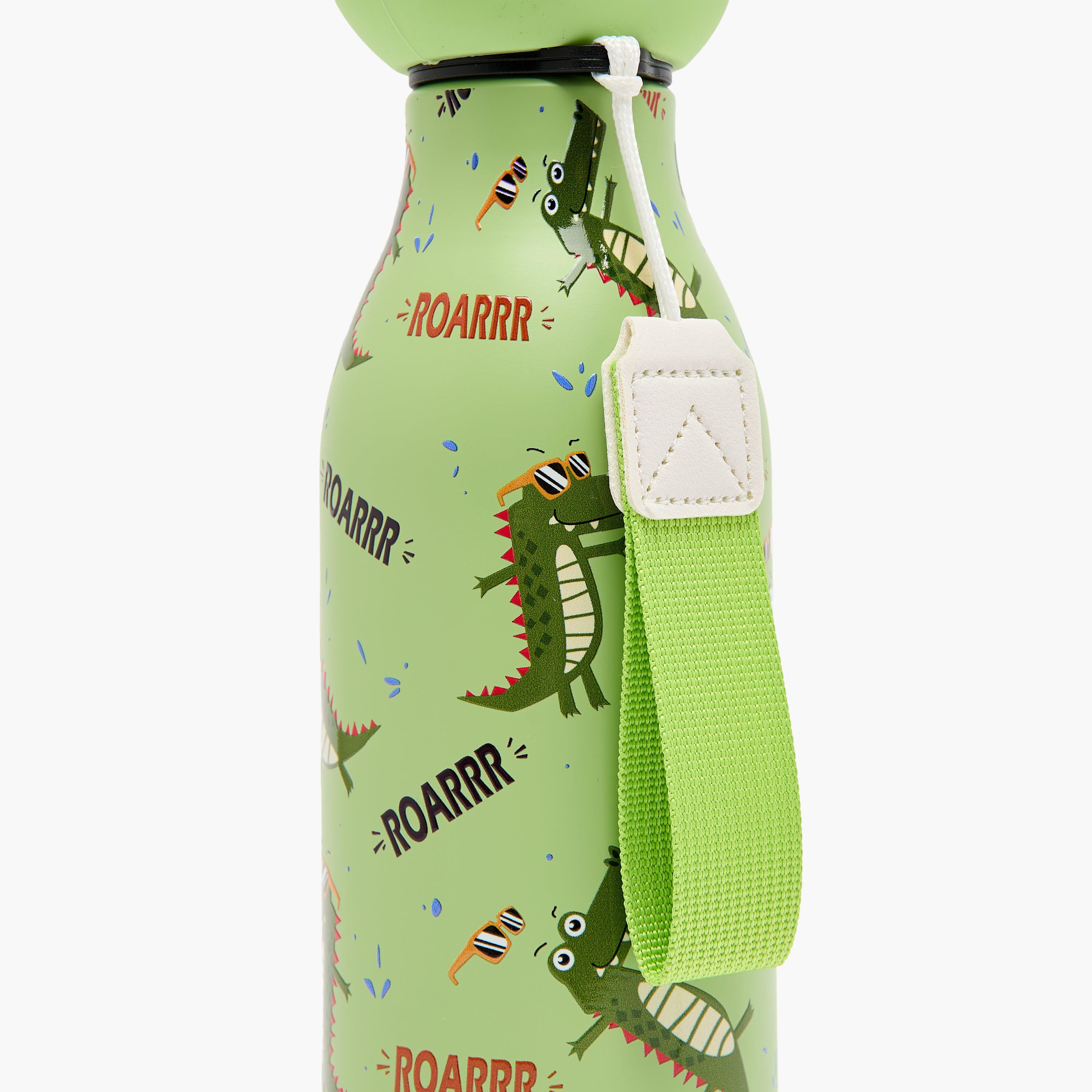 Dinosaur Print Stainless Steel Water Bottle with Wristlet Strap - 550 ml-school-waterbottles-image-6
