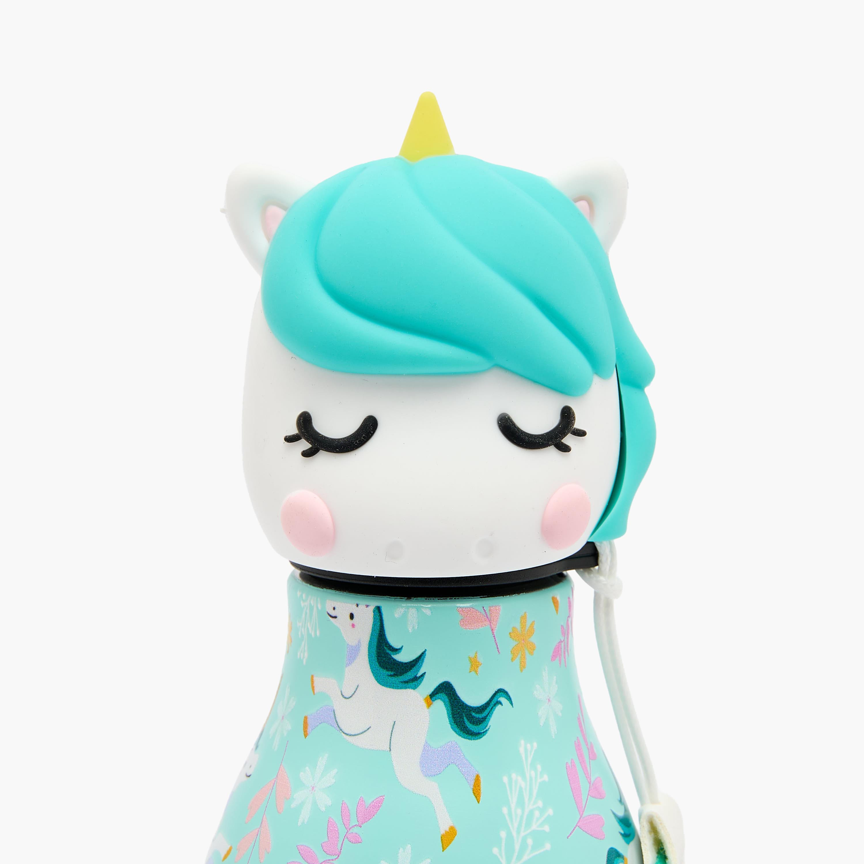 Unicorn Print Stainless Steel Water Bottle with Wristlet Strap - 550 ml-school-waterbottles-image-4