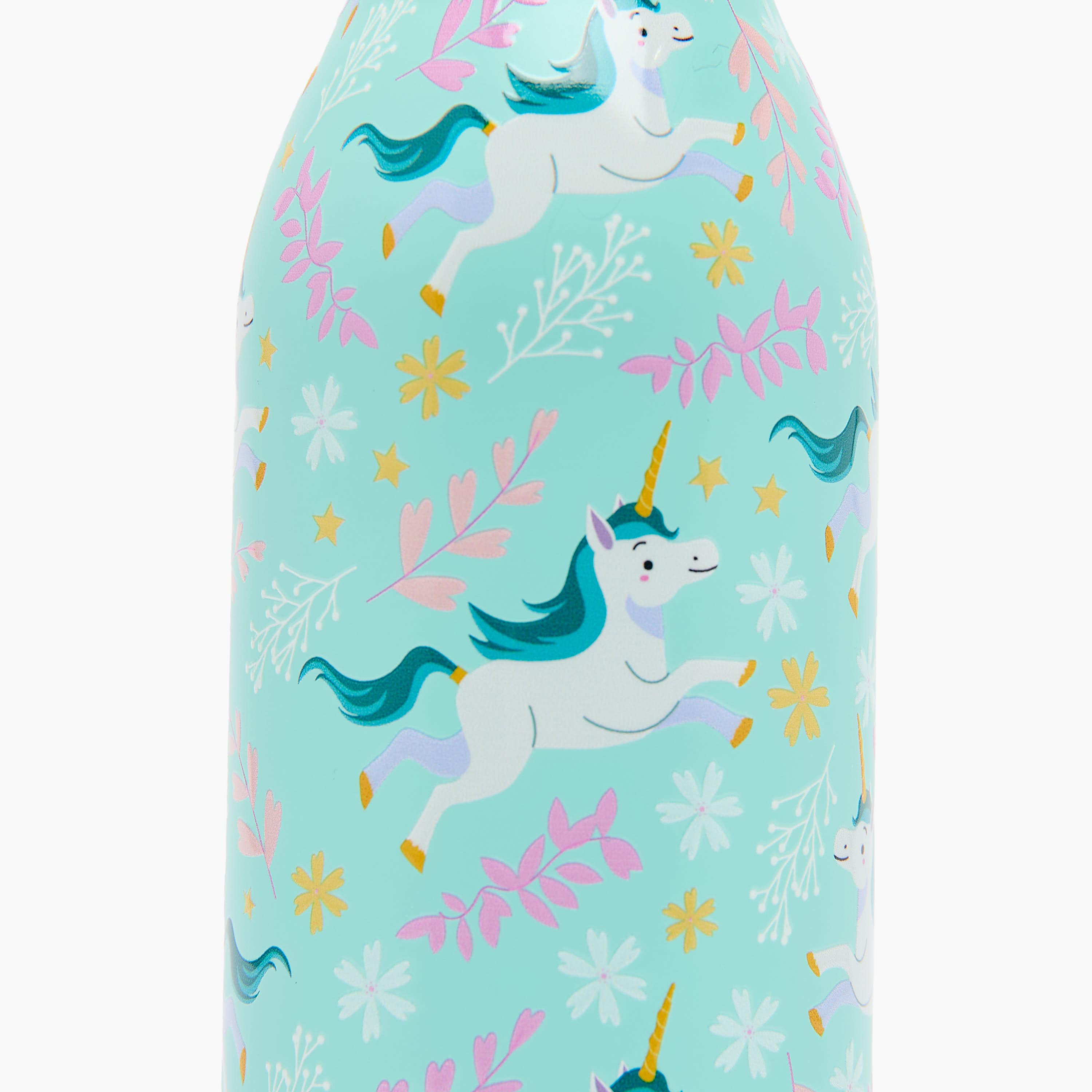 Unicorn Print Stainless Steel Water Bottle with Wristlet Strap - 550 ml-school-waterbottles-image-7