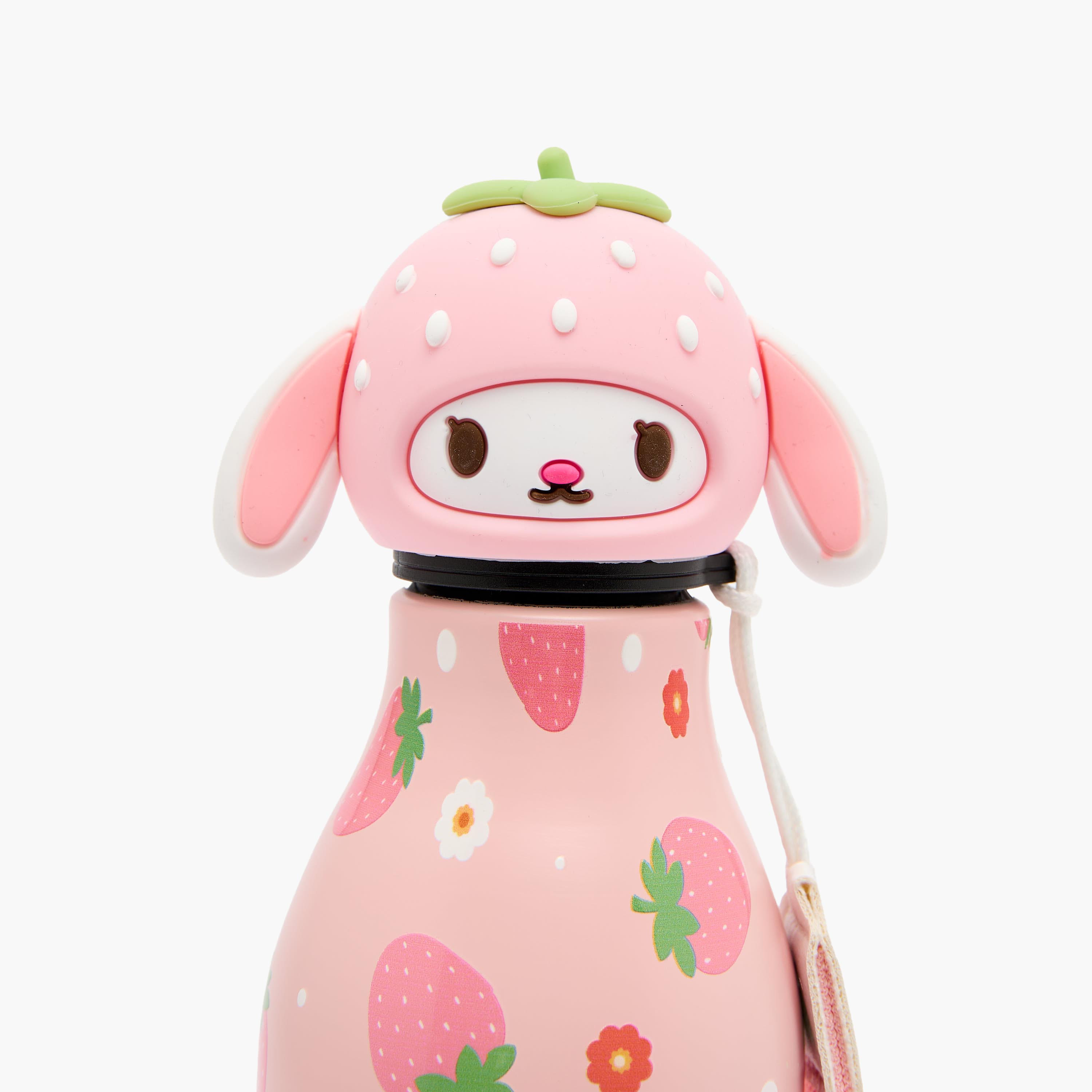 Strawberry Print Stainless Steel Water Bottle with Wristlet Strap - 550 ml-school-waterbottles-image-4