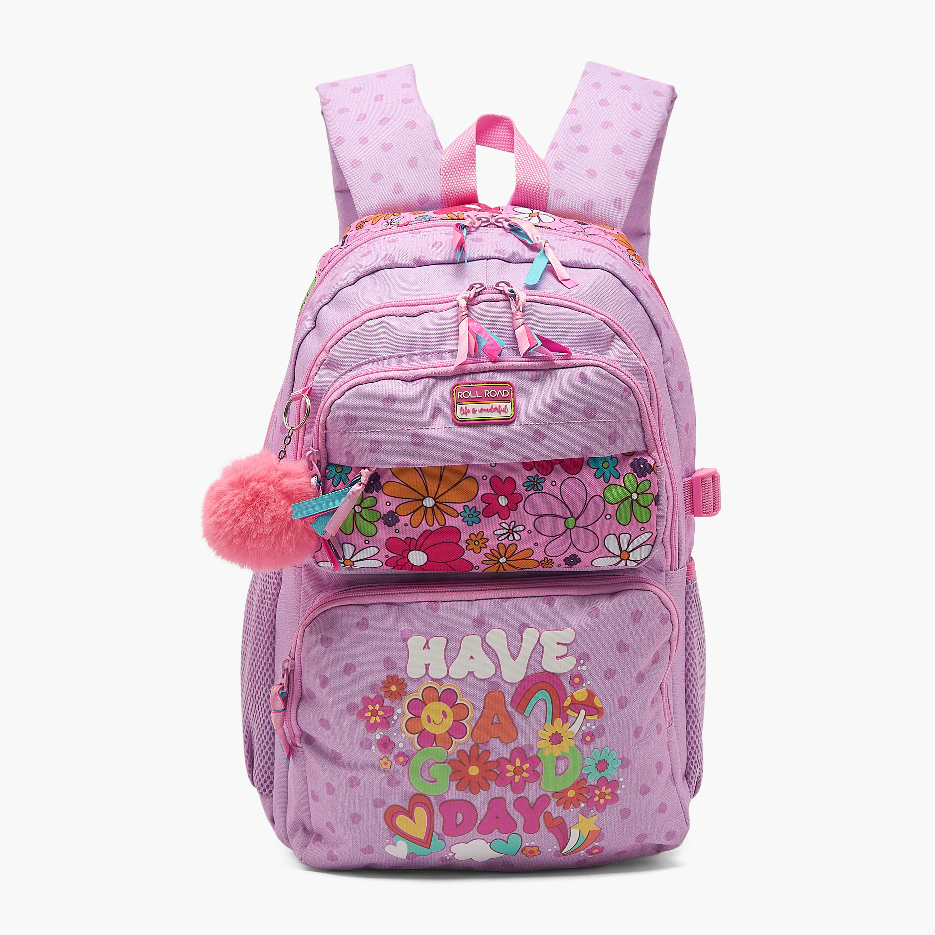 Roll Road Floral Print Backpack for Girls 8-13 Years with Adjustable Shoulder Straps - 18 inches-school-bagsandbackpacks-backpacks-image-1