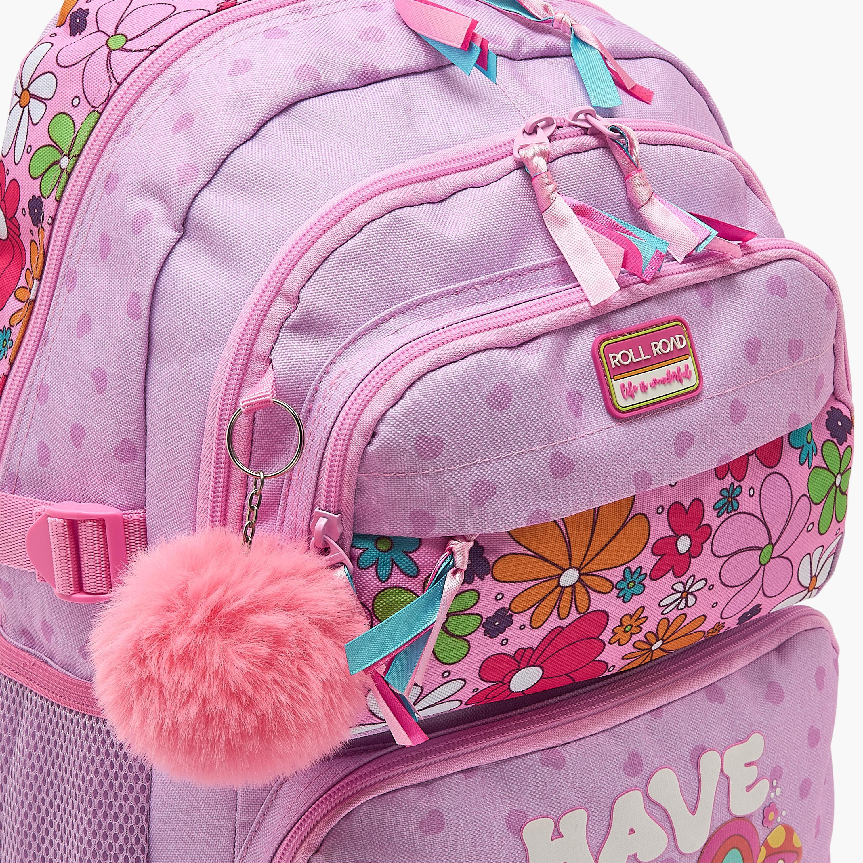 Roll Road Floral Print Backpack for Girls 8-13 Years with Adjustable Shoulder Straps - 18 inches-school-bagsandbackpacks-backpacks-image-2