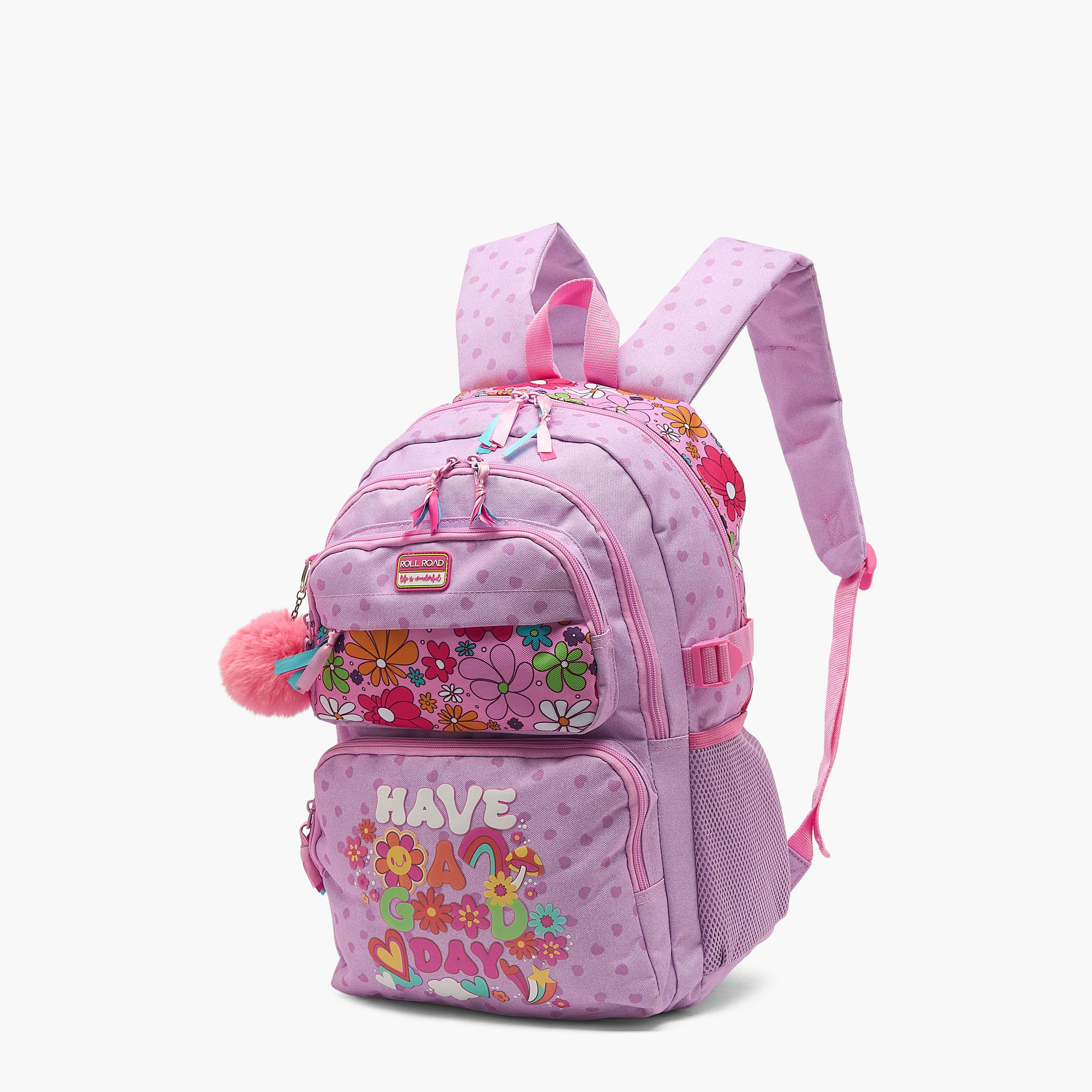 Roll Road Floral Print Backpack for Girls 8-13 Years with Adjustable Shoulder Straps - 18 inches-school-bagsandbackpacks-backpacks-image-5