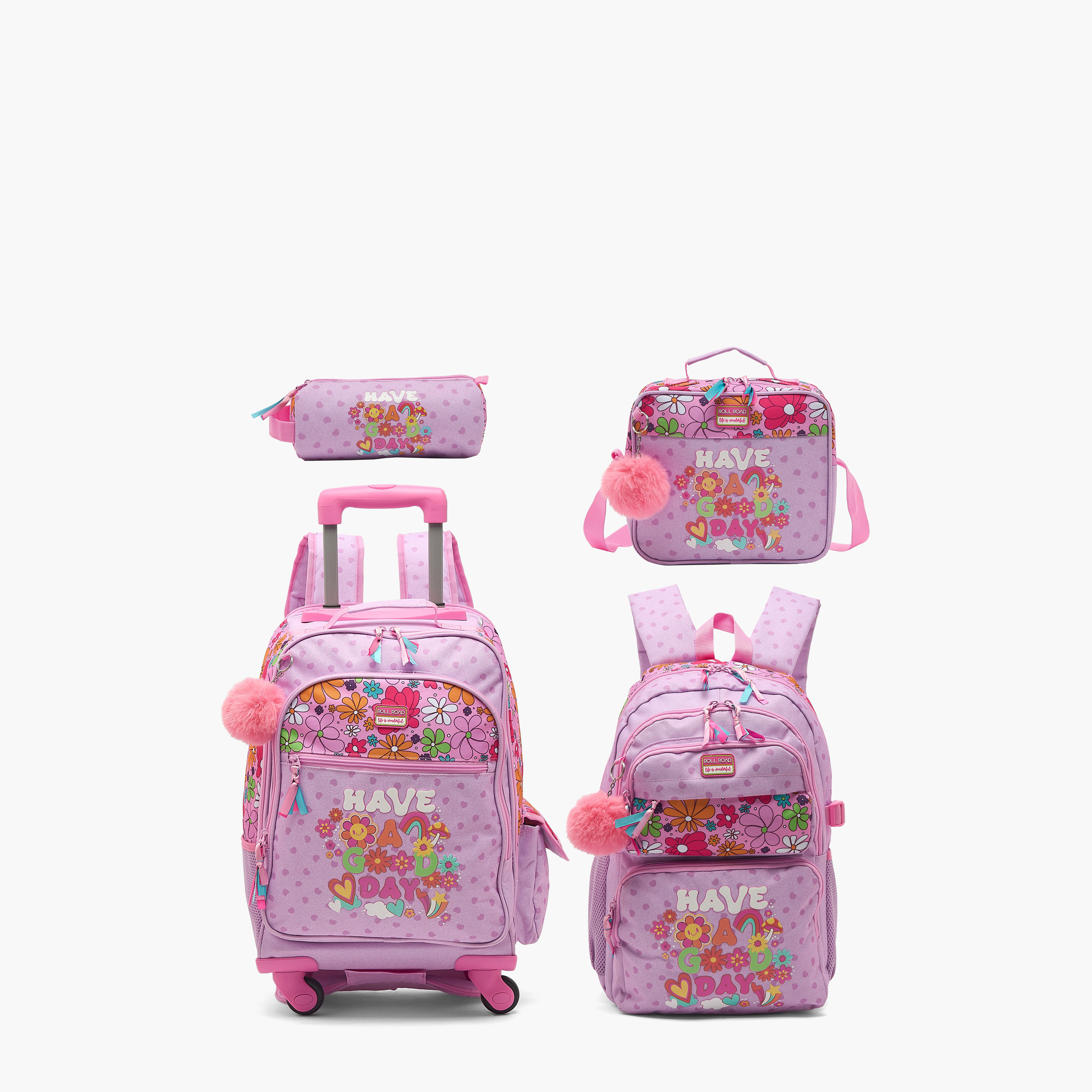 Roll Road Floral Print Trolley Bag for Girls 8-12 Years with Retractable Handle - 17 inches-school-bagsandbackpacks-trolleybags-image-16