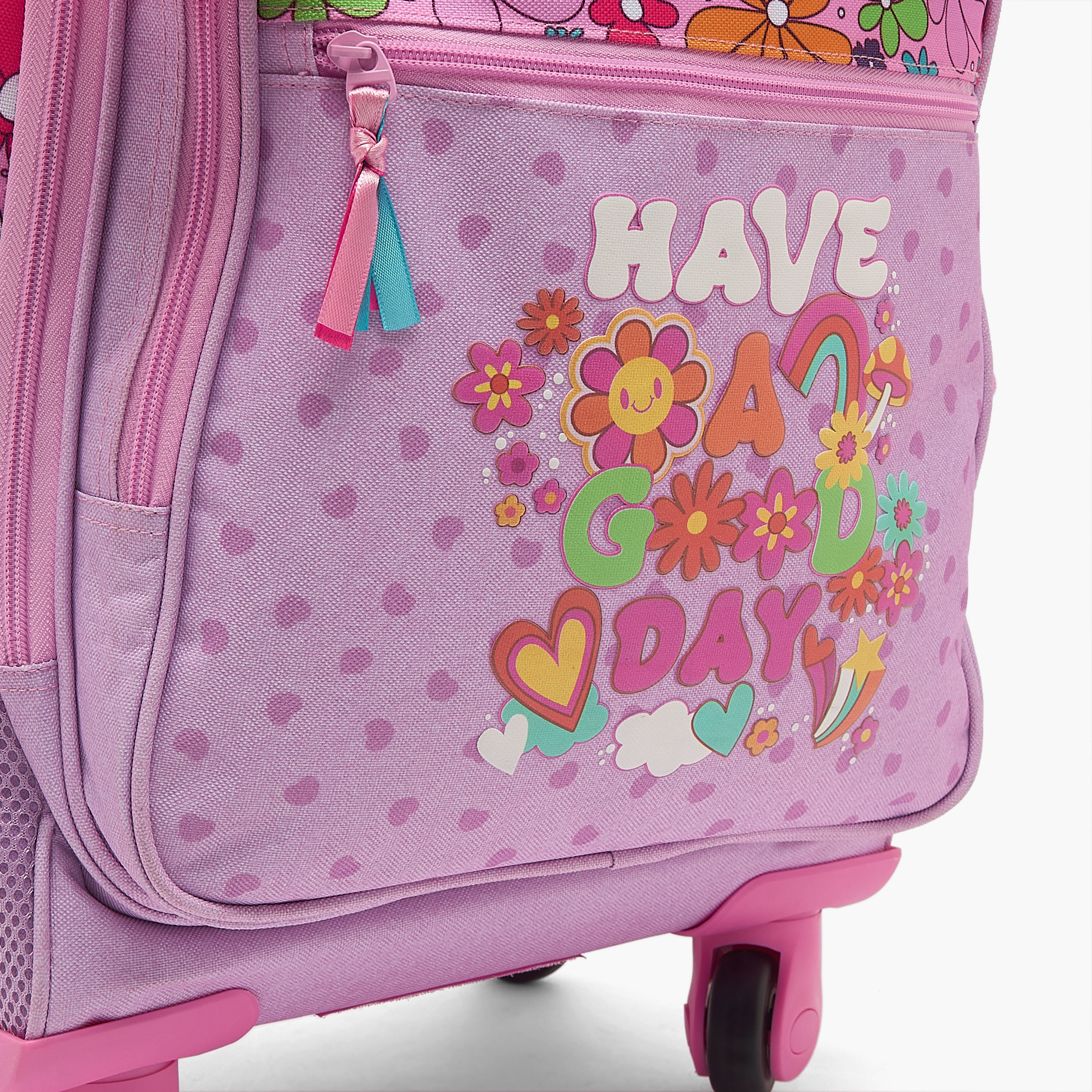 Roll Road Floral Print Trolley Bag for Girls 8-12 Years with Retractable Handle - 17 inches-school-bagsandbackpacks-trolleybags-image-4