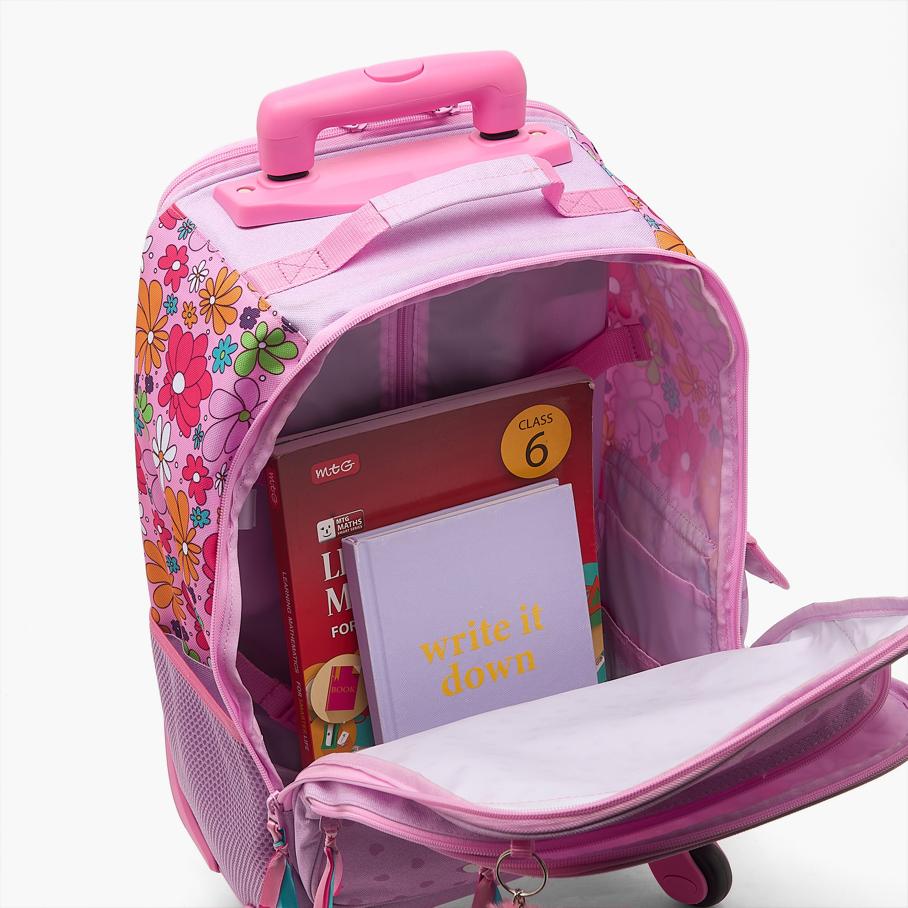 Roll Road Floral Print Trolley Bag for Girls 8-12 Years with Retractable Handle - 17 inches-school-bagsandbackpacks-trolleybags-image-6