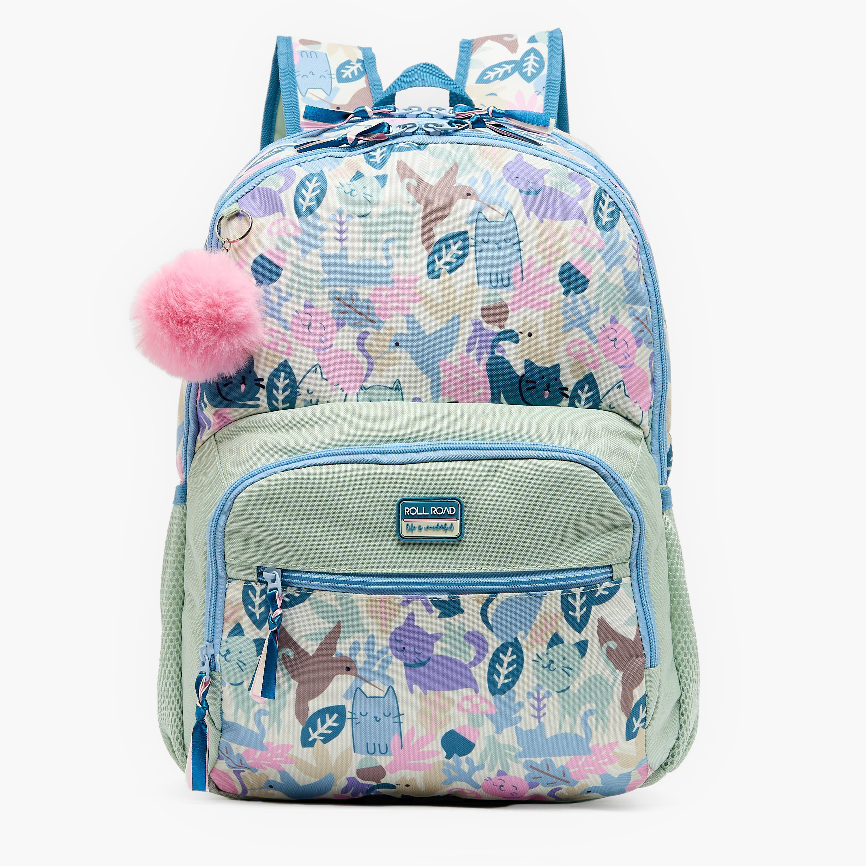 Roll Road Cat Print Backpack for Girls 8-13 Years with Adjustable Shoulder Straps - 18.1 inch-school-bagsandbackpacks-backpacks-image-1
