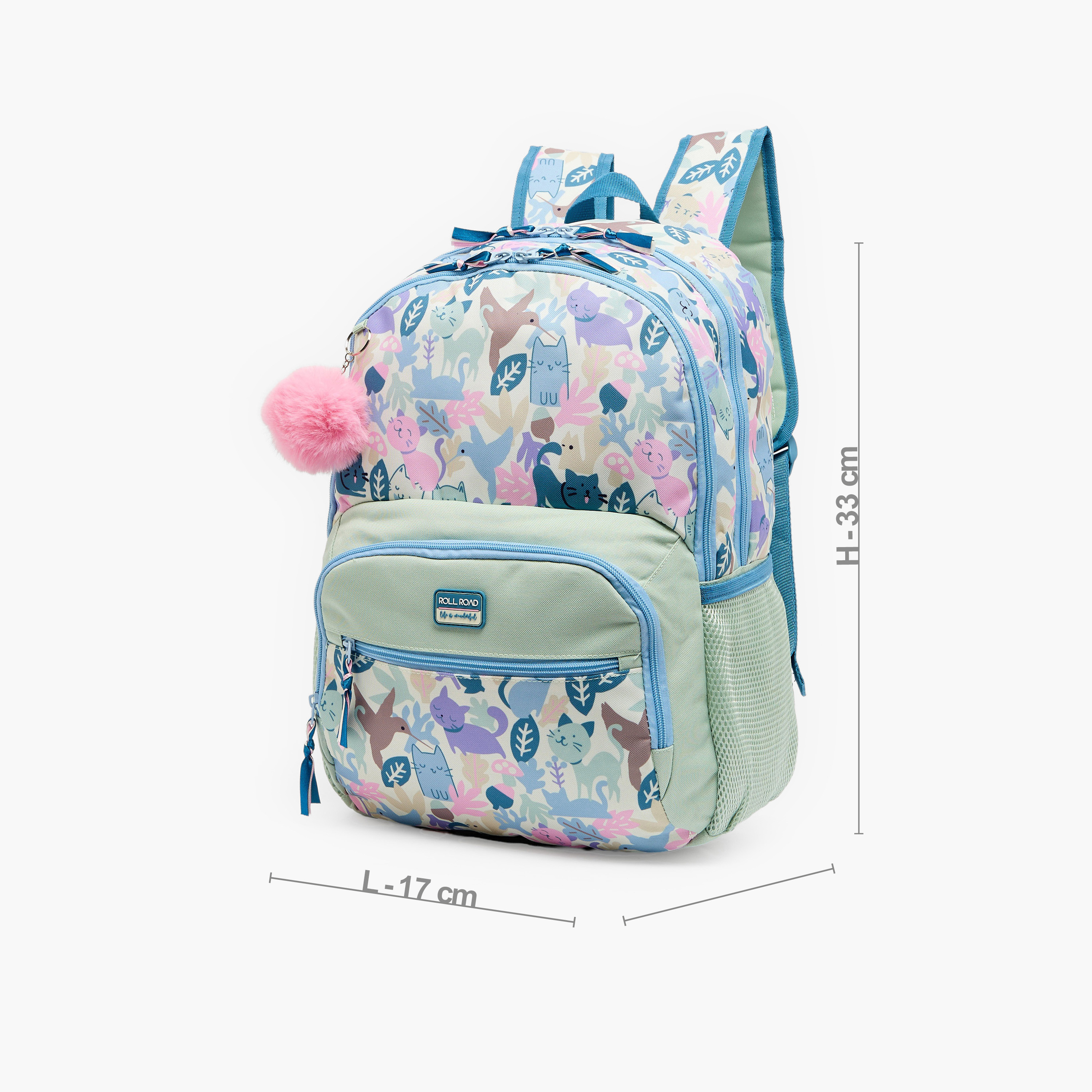 Roll Road Cat Print Backpack for Girls 8-13 Years with Adjustable Shoulder Straps - 18.1 inch-school-bagsandbackpacks-backpacks-image-9