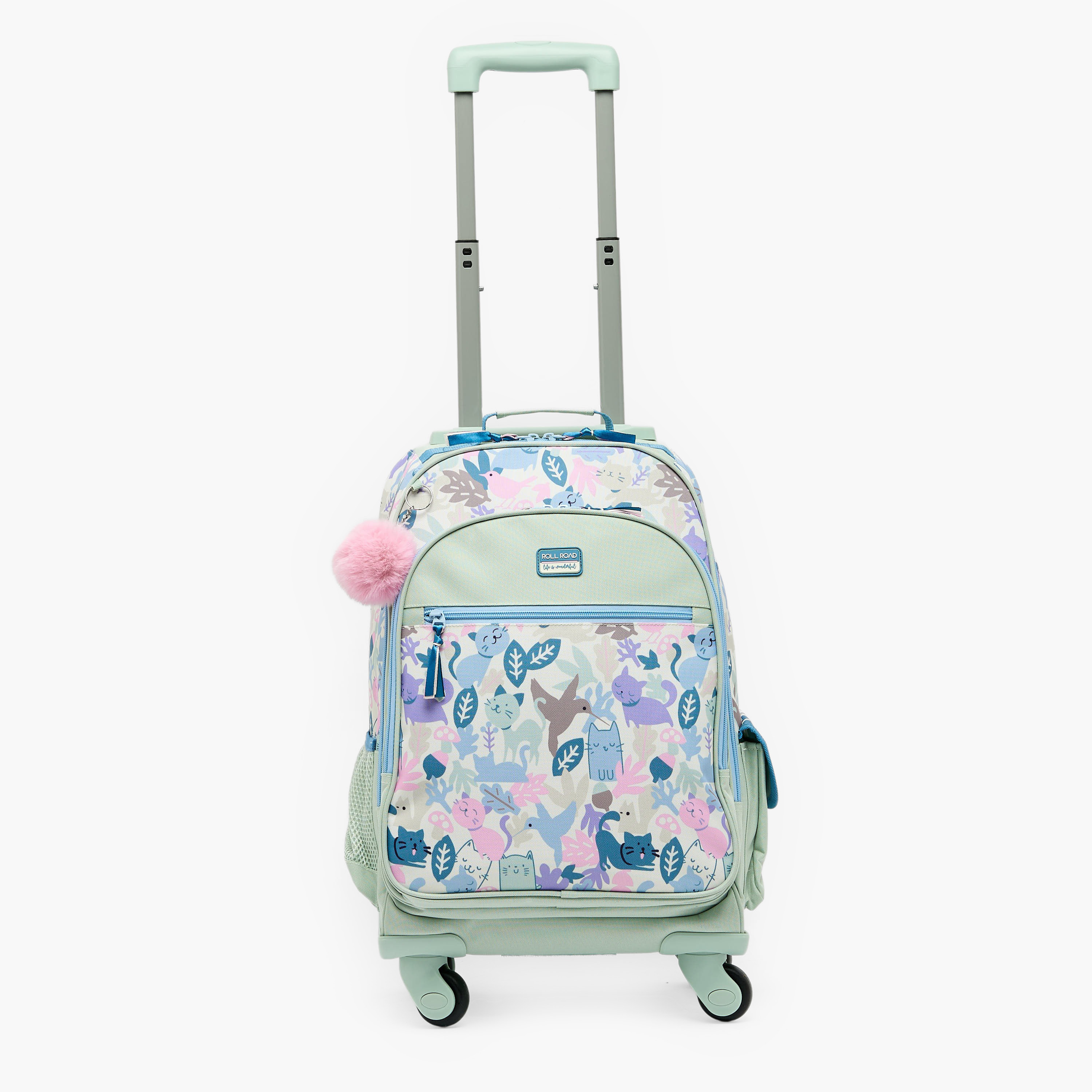Roll Road Cat Print Trolley Backpack for Girls 8-13 Years with Retractable Handle - 17.3 inch-school-bagsandbackpacks-trolleybags-image-4