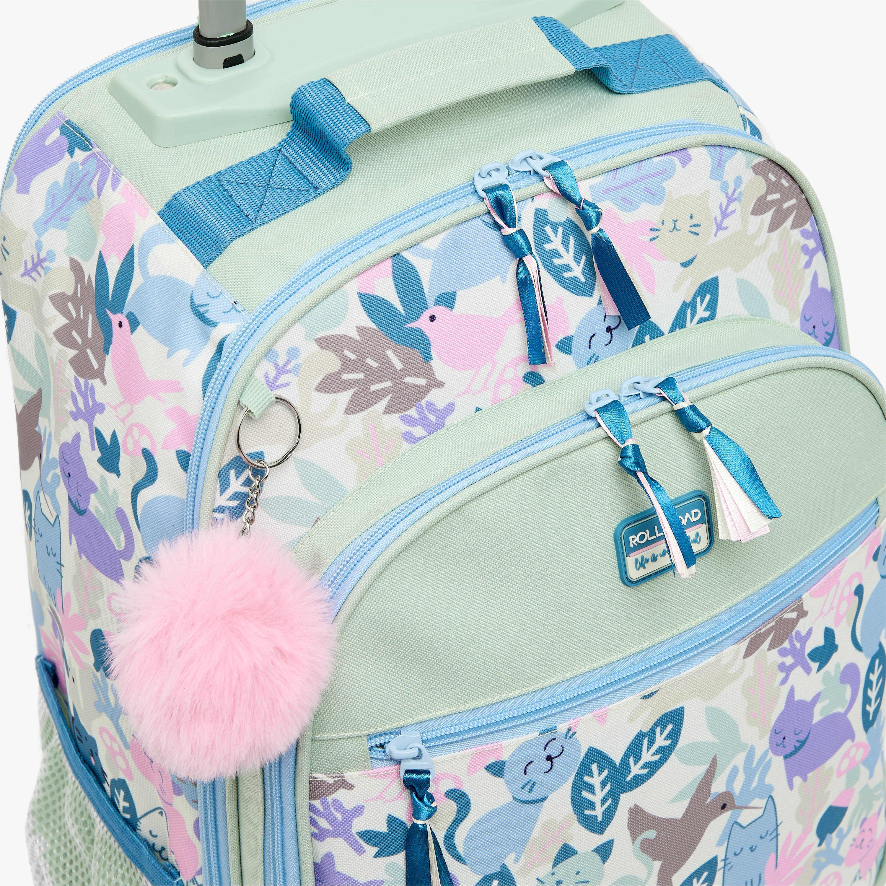 Roll Road Cat Print Trolley Backpack for Girls 8-13 Years with Retractable Handle - 17.3 inch-school-bagsandbackpacks-trolleybags-image-5