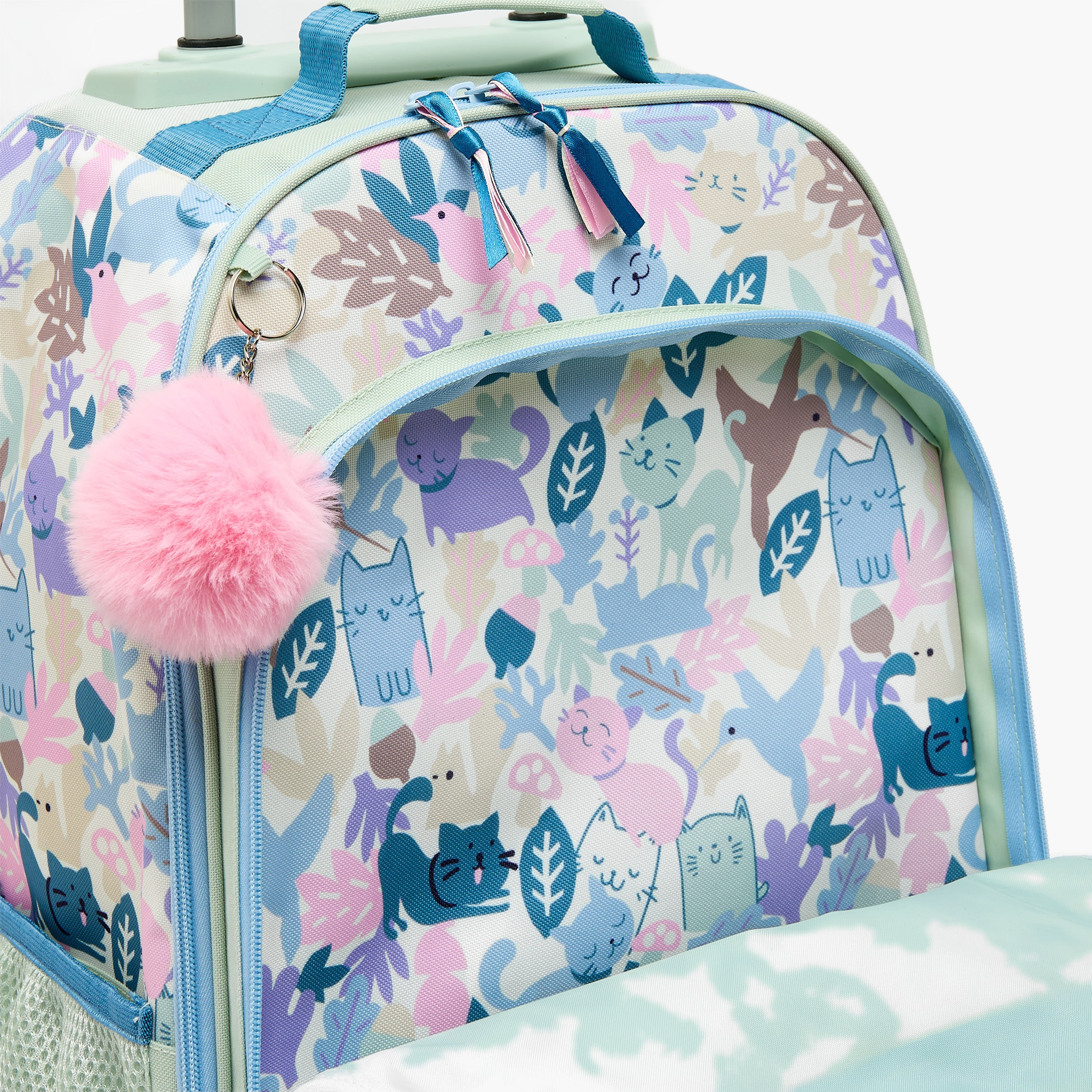 Roll Road Cat Print Trolley Backpack for Girls 8-13 Years with Retractable Handle - 17.3 inch-school-bagsandbackpacks-trolleybags-image-6