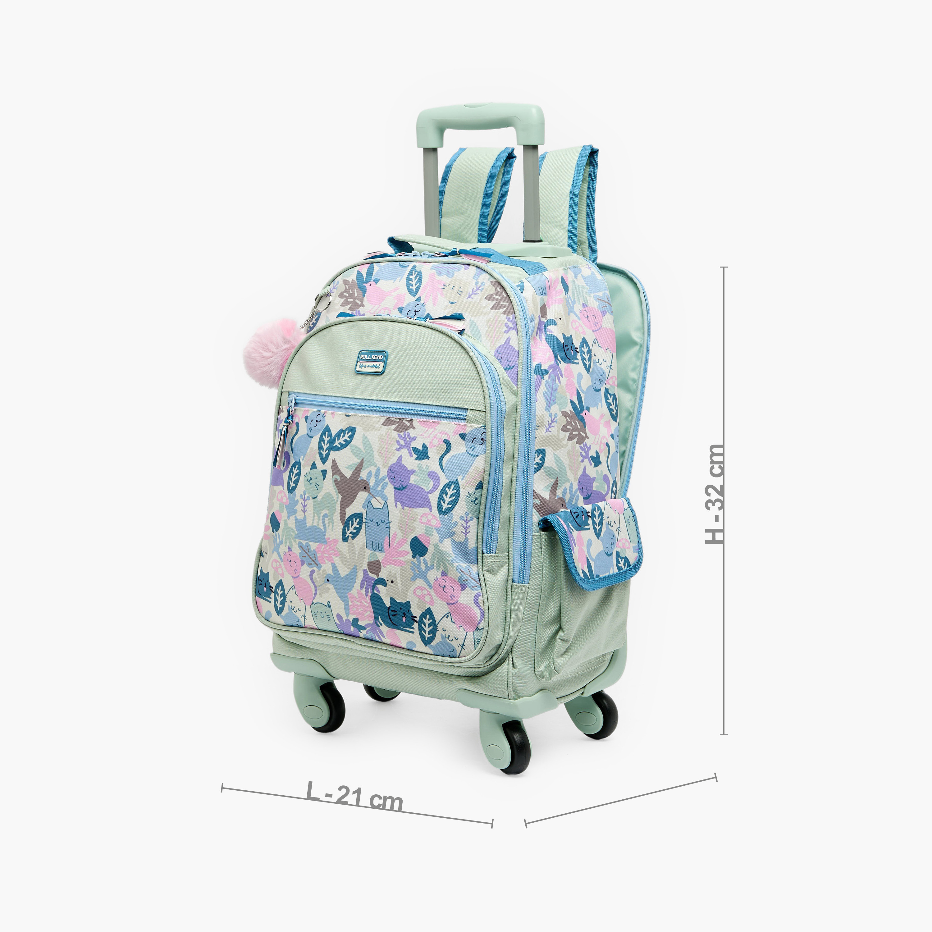 Roll Road Cat Print Trolley Backpack for Girls 8-13 Years with Retractable Handle - 17.3 inch-school-bagsandbackpacks-trolleybags-image-8