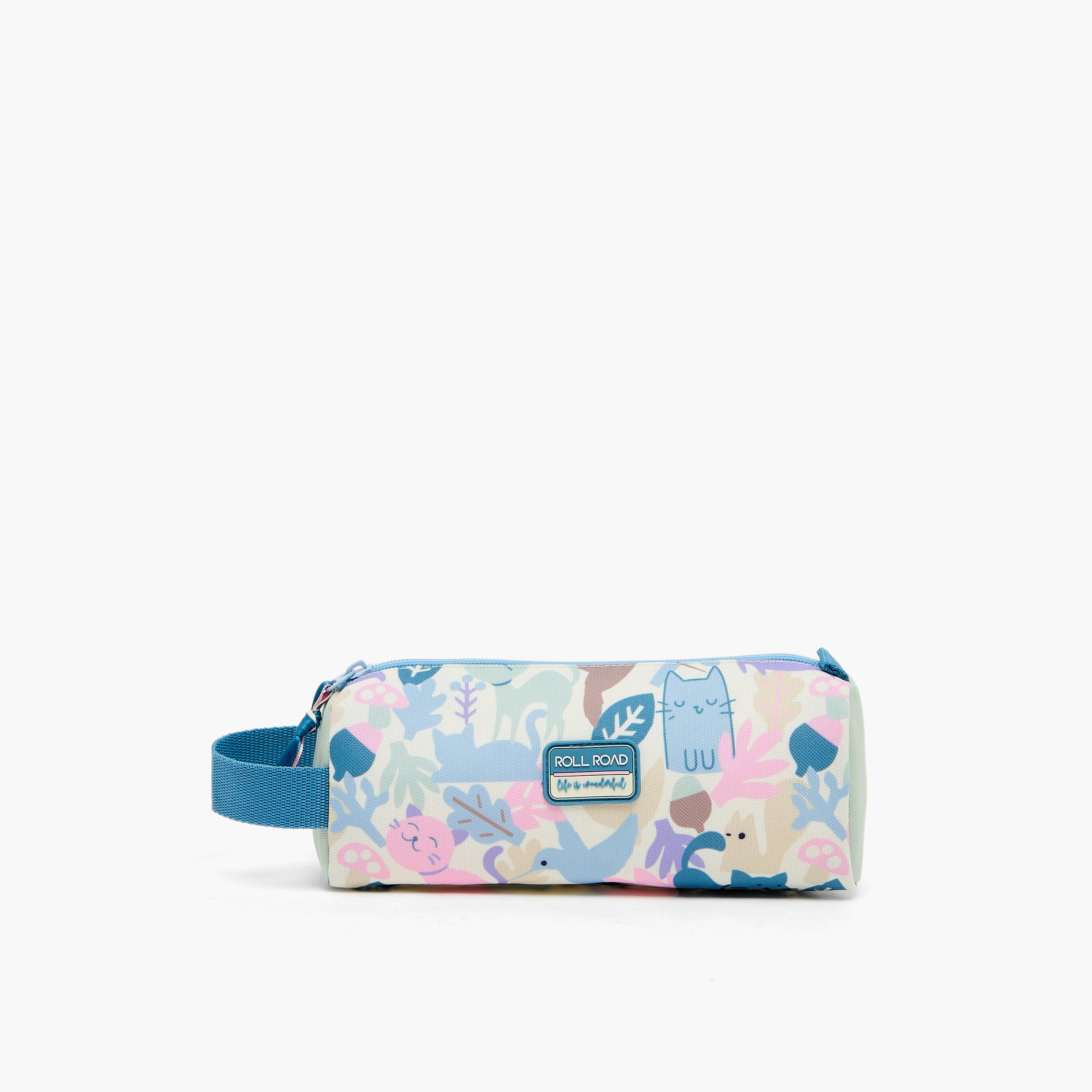 Roll Road Cat Print Pencil Pouch with Zip Closure-school-stationery-pencilcases-image-1