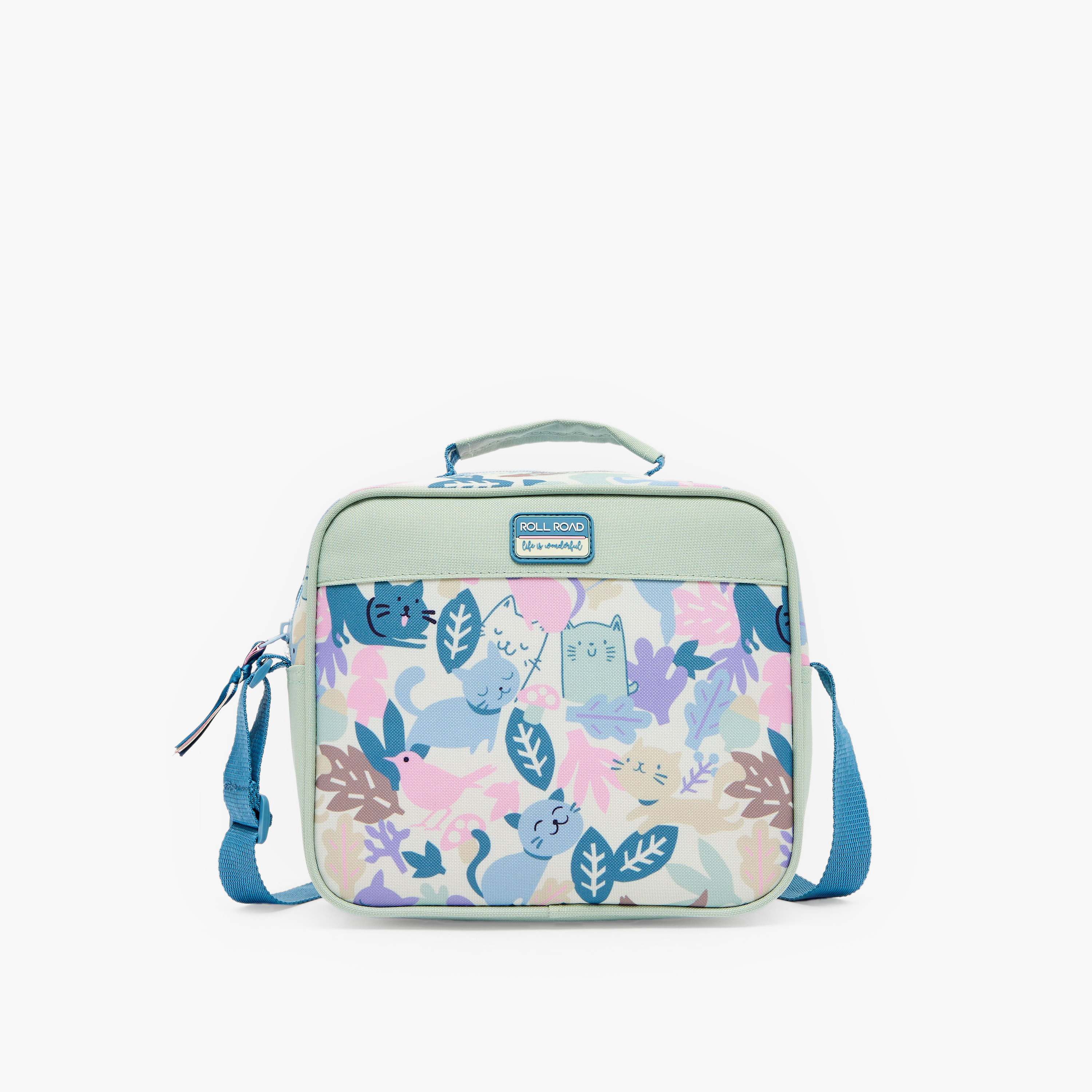 شنطة غداء بطبعات قطة للبنات 8-13 سنة بحزام قابل للتعديل من رول رود-school-lunchessentials-lunchbags-image-1