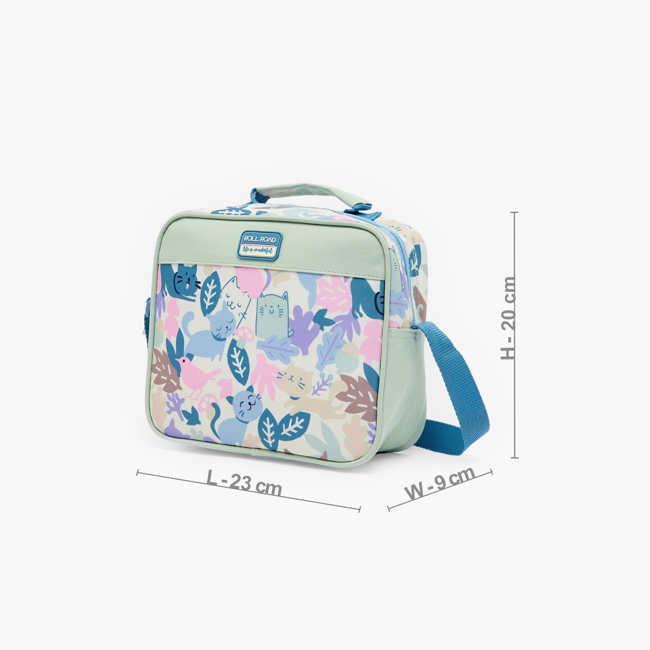 شنطة غداء بطبعات قطة للبنات 8-13 سنة بحزام قابل للتعديل من رول رود-school-lunchessentials-lunchbags-image-6