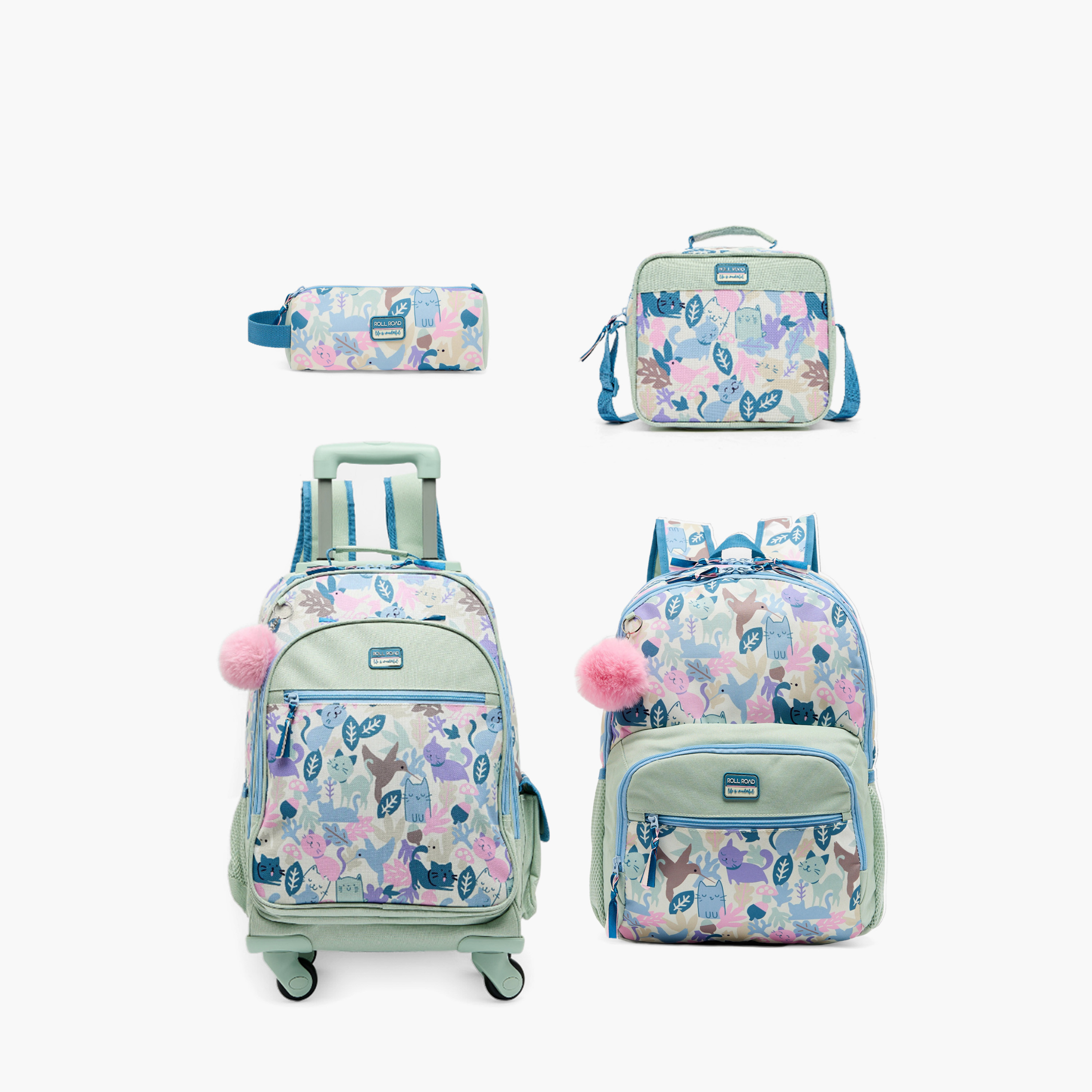 شنطة غداء بطبعات قطة للبنات 8-13 سنة بحزام قابل للتعديل من رول رود-school-lunchessentials-lunchbags-image-8
