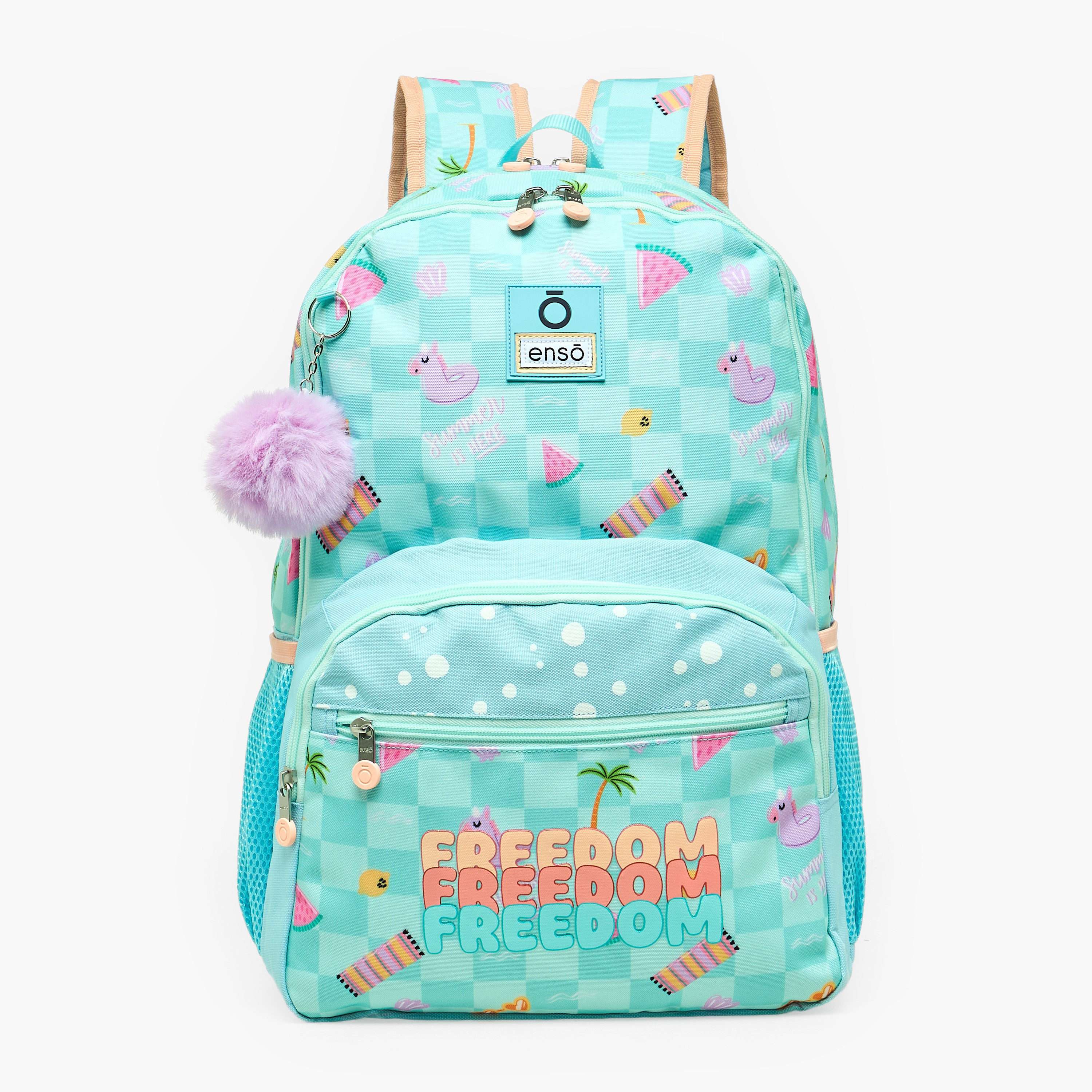 Enso Freedom Printed Backpack for Girls 8-13 Years with Pom Pom Accent - 18 inches-school-bagsandbackpacks-backpacks-image-1