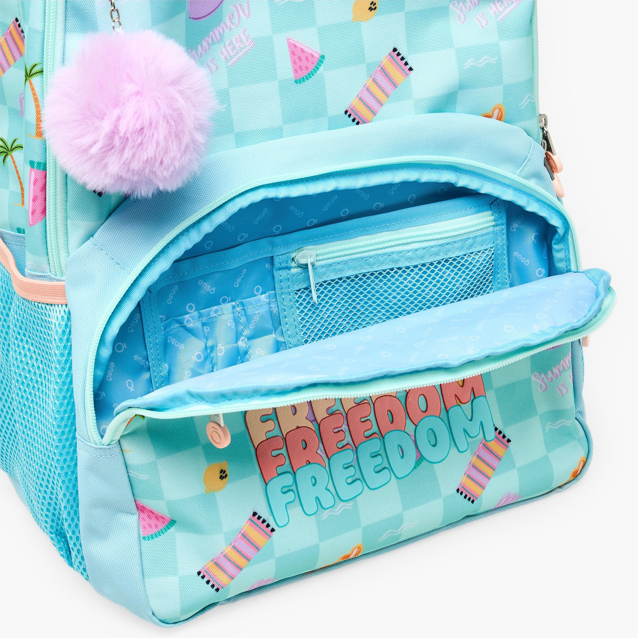 Enso Freedom Printed Backpack for Girls 8-13 Years with Pom Pom Accent - 18 inches-school-bagsandbackpacks-backpacks-image-7
