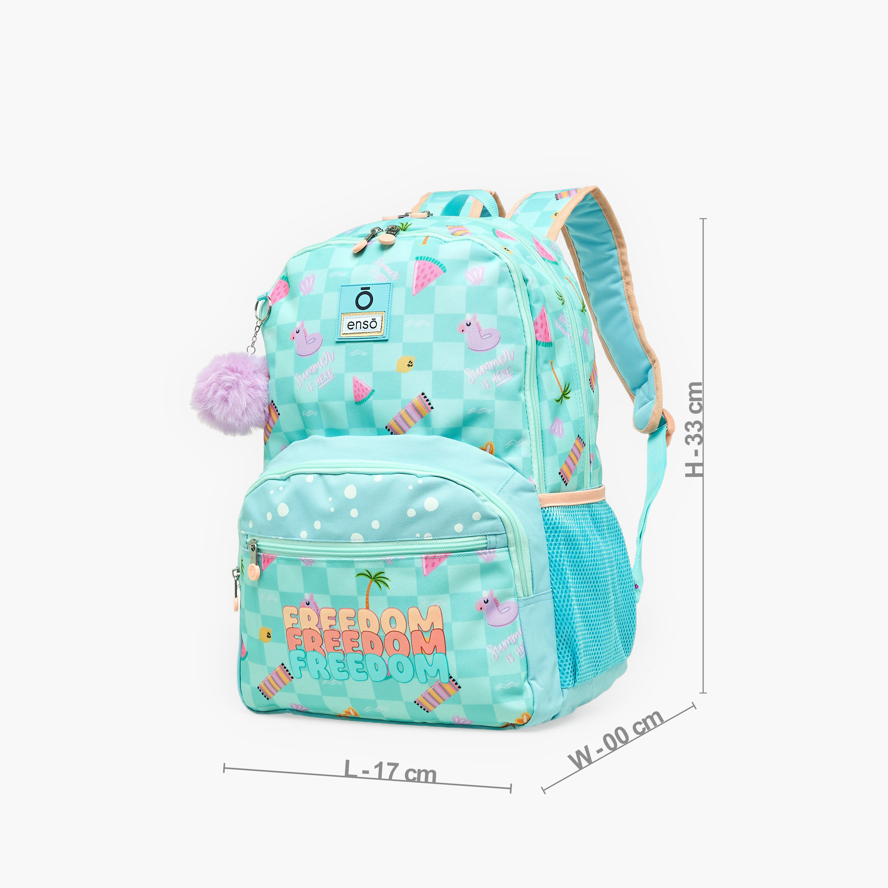 Enso Freedom Printed Backpack for Girls 8-13 Years with Pom Pom Accent - 18 inches-school-bagsandbackpacks-backpacks-image-8