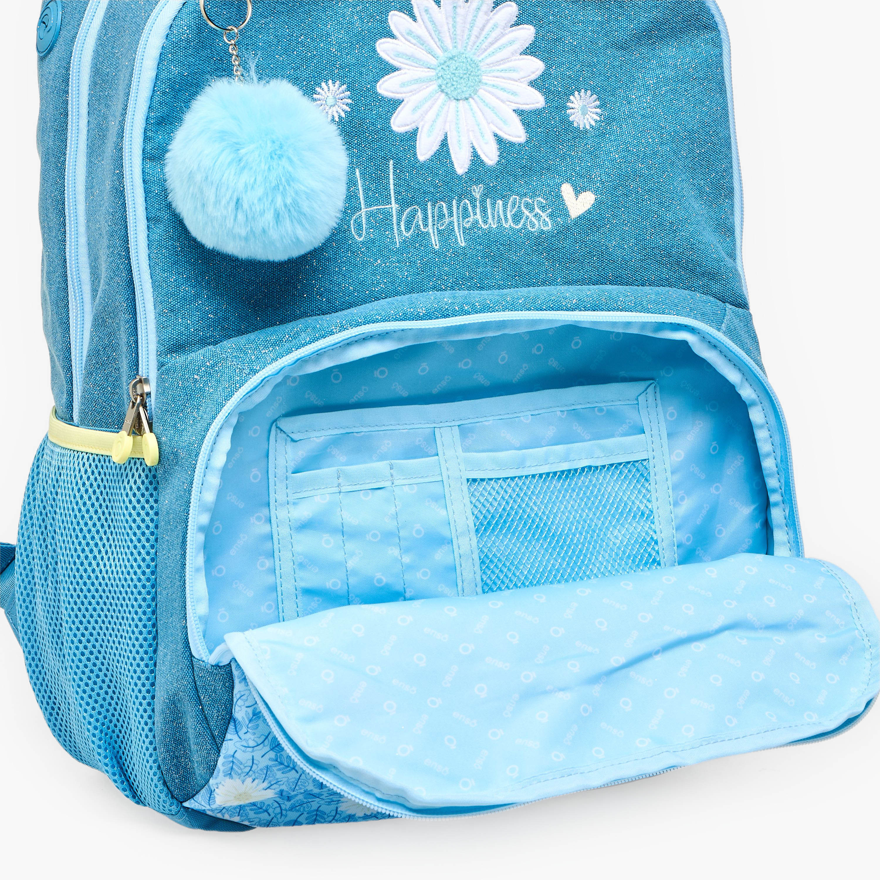 Enso Floral Print Backpack for Girls 8-13 Years with Pom Pom Accent - 18 inches-school-bagsandbackpacks-backpacks-image-5