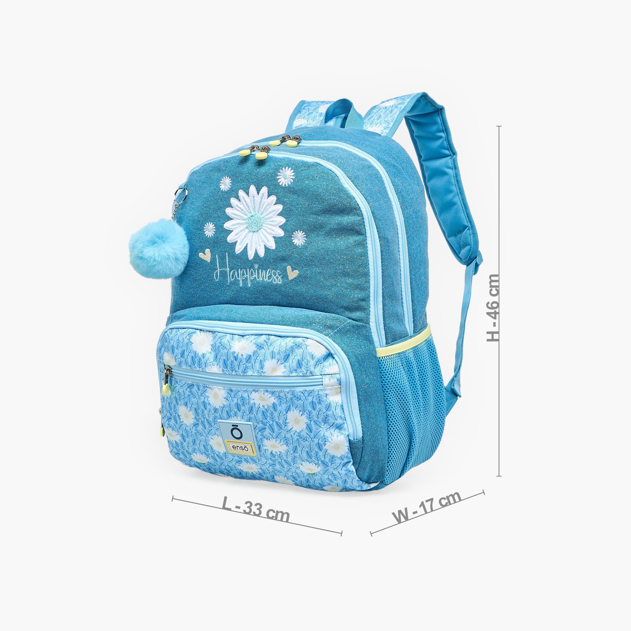Enso Floral Print Backpack for Girls 8-13 Years with Pom Pom Accent - 18 inches-school-bagsandbackpacks-backpacks-image-7