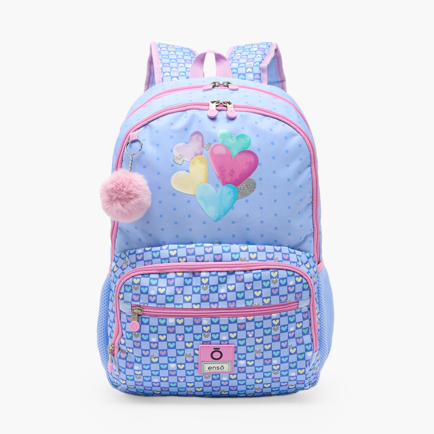 Enso Heart Print Backpack for Girls 8-13 Years with Pom-Pom Accent - 18 inches-school-bagsandbackpacks-backpacks-image-1