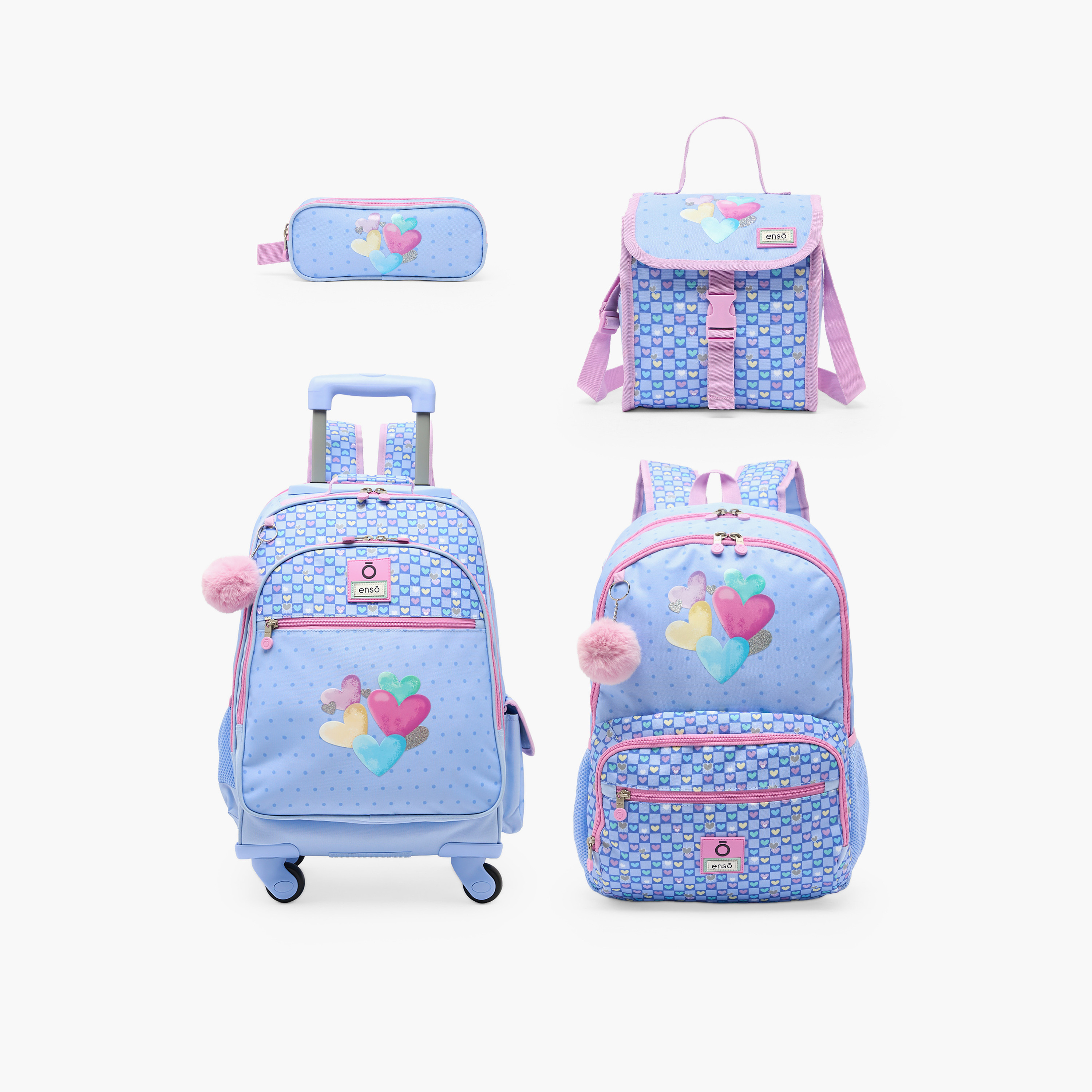 Enso Heart Print Trolley Backpack for Girls 8-13 Years with Pom-Pom Accent - 17 inches-school-bagsandbackpacks-trolleybags-image-16