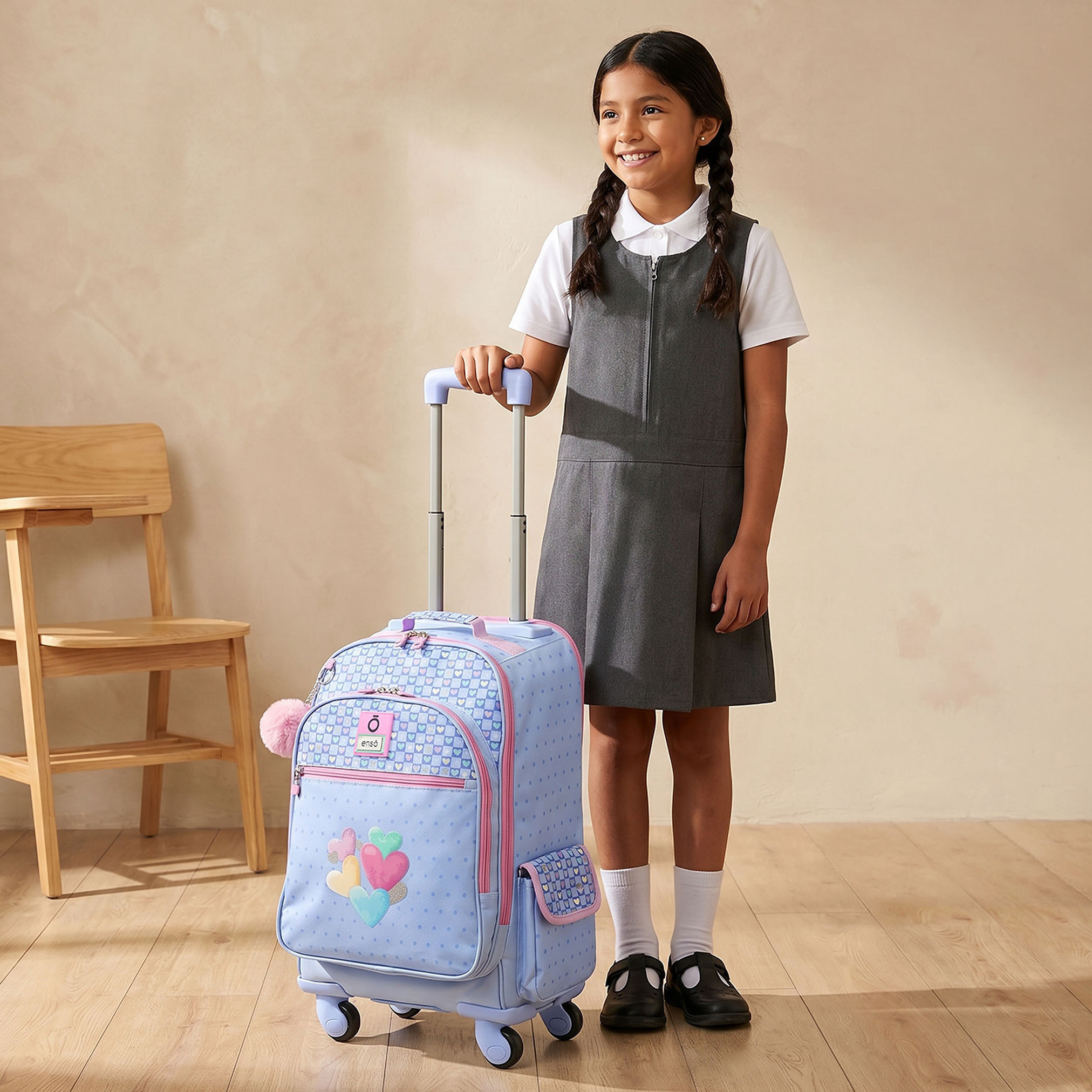 Enso Heart Print Trolley Backpack for Girls 8-13 Years with Pom-Pom Accent - 17 inches-school-bagsandbackpacks-trolleybags-image-3