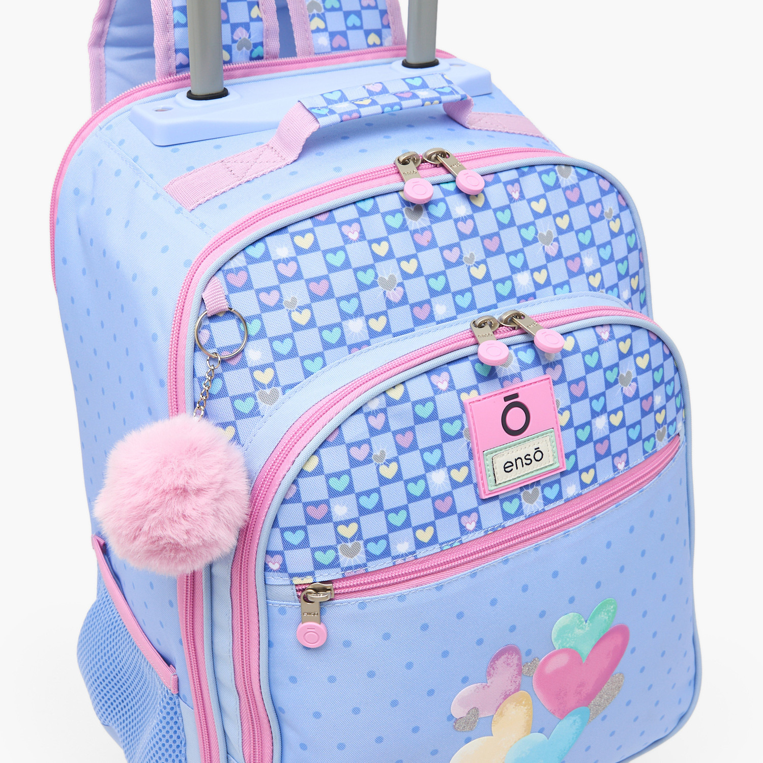 Enso Heart Print Trolley Backpack for Girls 8-13 Years with Pom-Pom Accent - 17 inches-school-bagsandbackpacks-trolleybags-image-5
