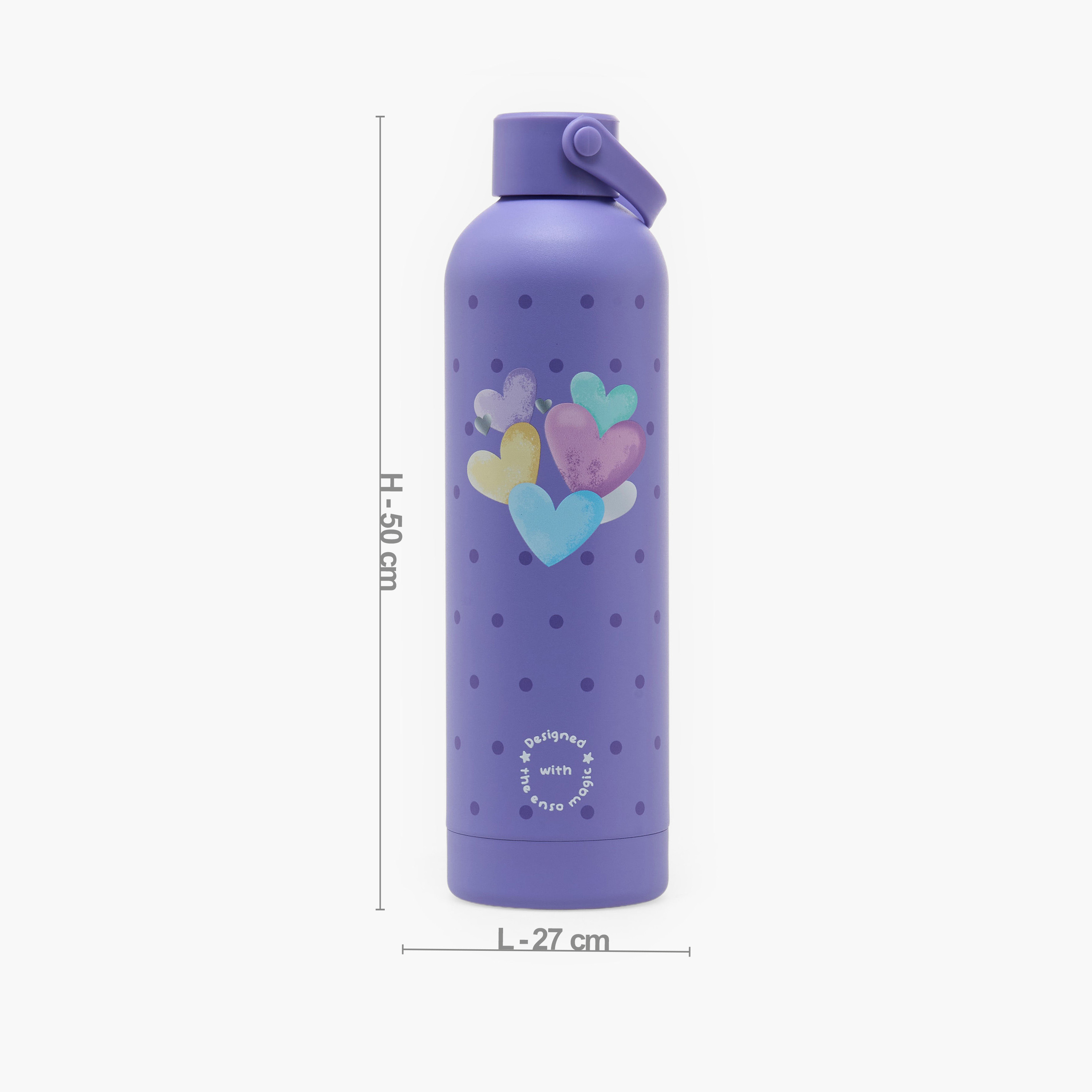 Enso Heart Print Stainless Steel Water Bottle with Handle - 750 ml-school-waterbottles-image-3