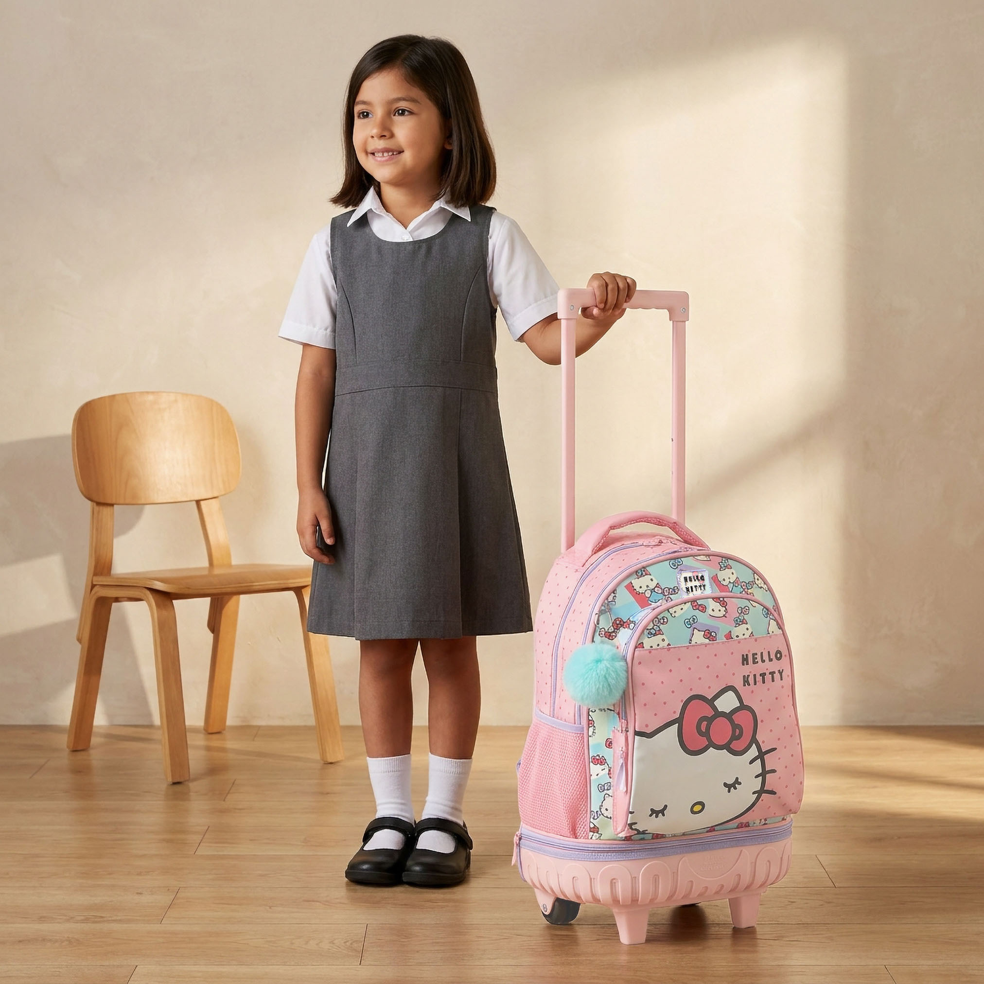 شنطة ظهر ترولي بطبعات هالو كيتي ومقبض قابل للسحب للبنات 8-13 سنوات - 18 بوصة-school-bagsandbackpacks-trolleybags-image-3