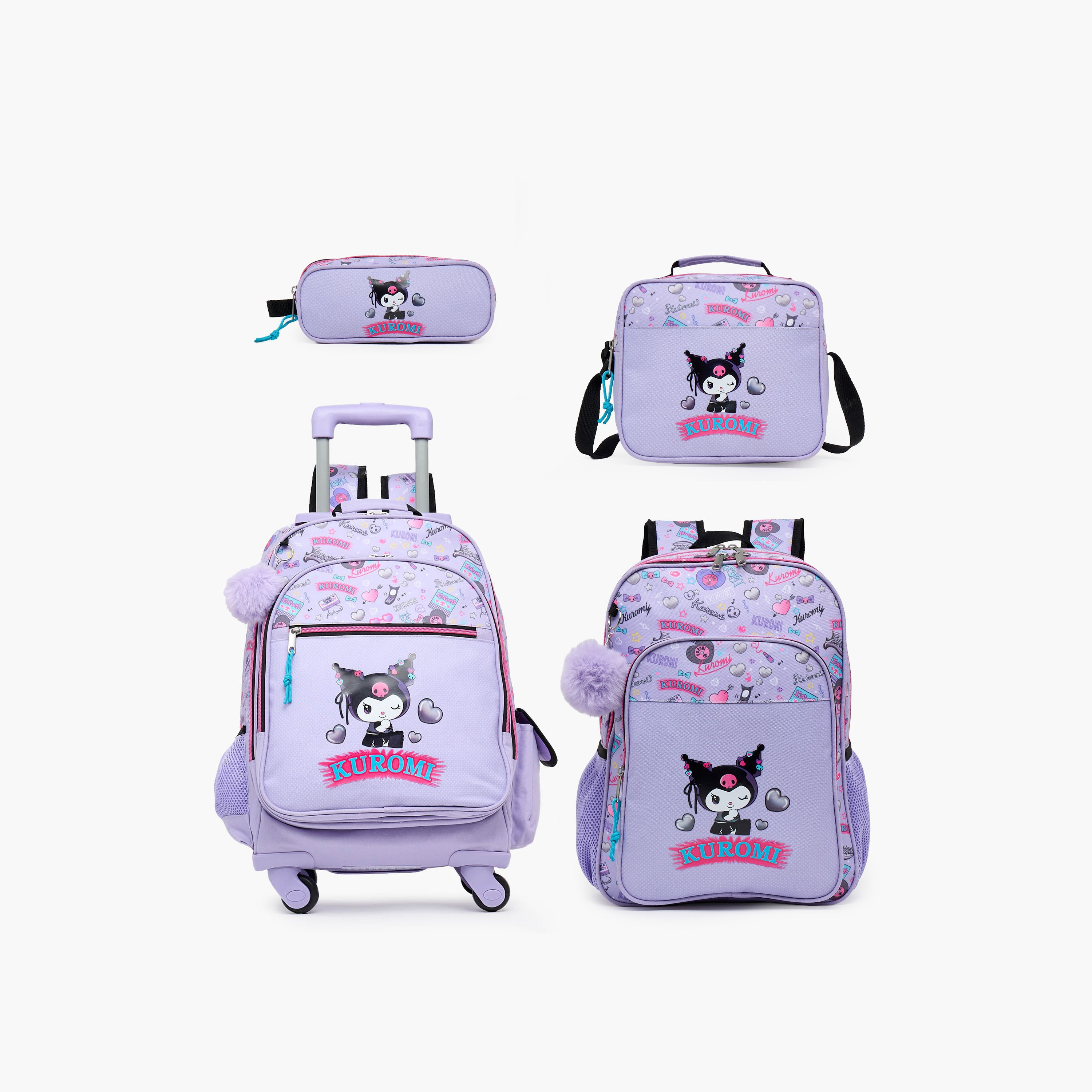 شنطة ترولي بطبعة كورومي للبنات من 8-13 سنة مع جيب لزجاجة ماء من سانيرو - 17 بوصة-school-bagsandbackpacks-trolleybags-image-12