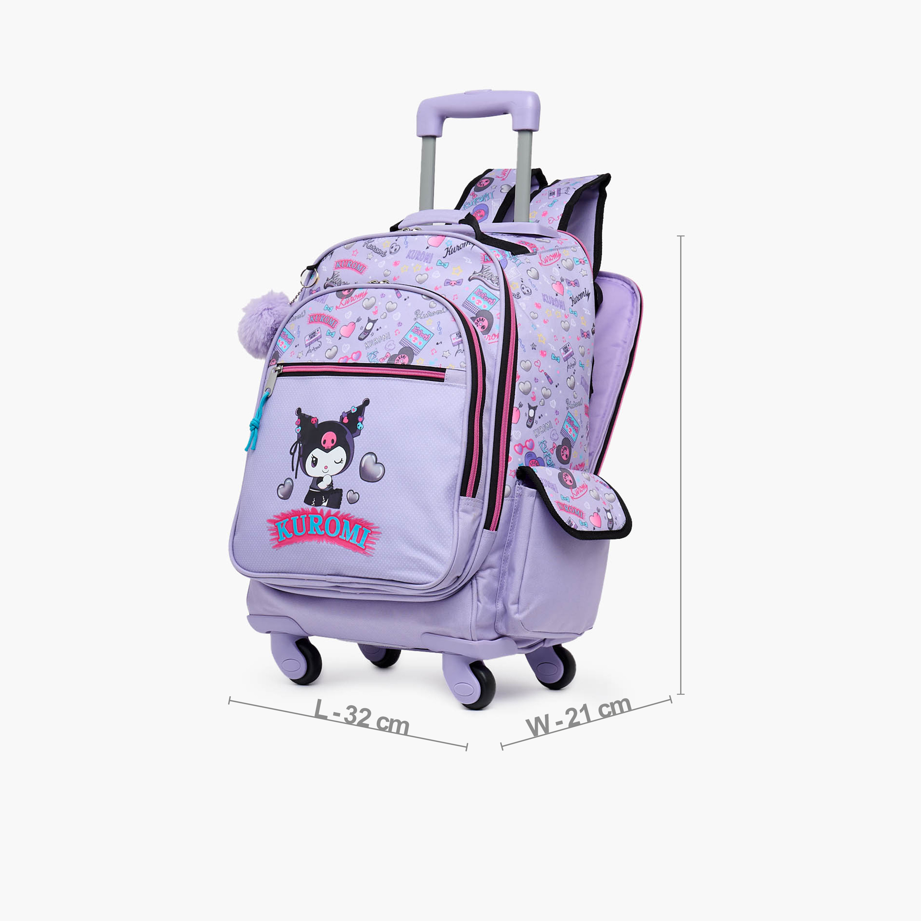 شنطة ترولي بطبعة كورومي للبنات من 8-13 سنة مع جيب لزجاجة ماء من سانيرو - 17 بوصة-school-bagsandbackpacks-trolleybags-image-7