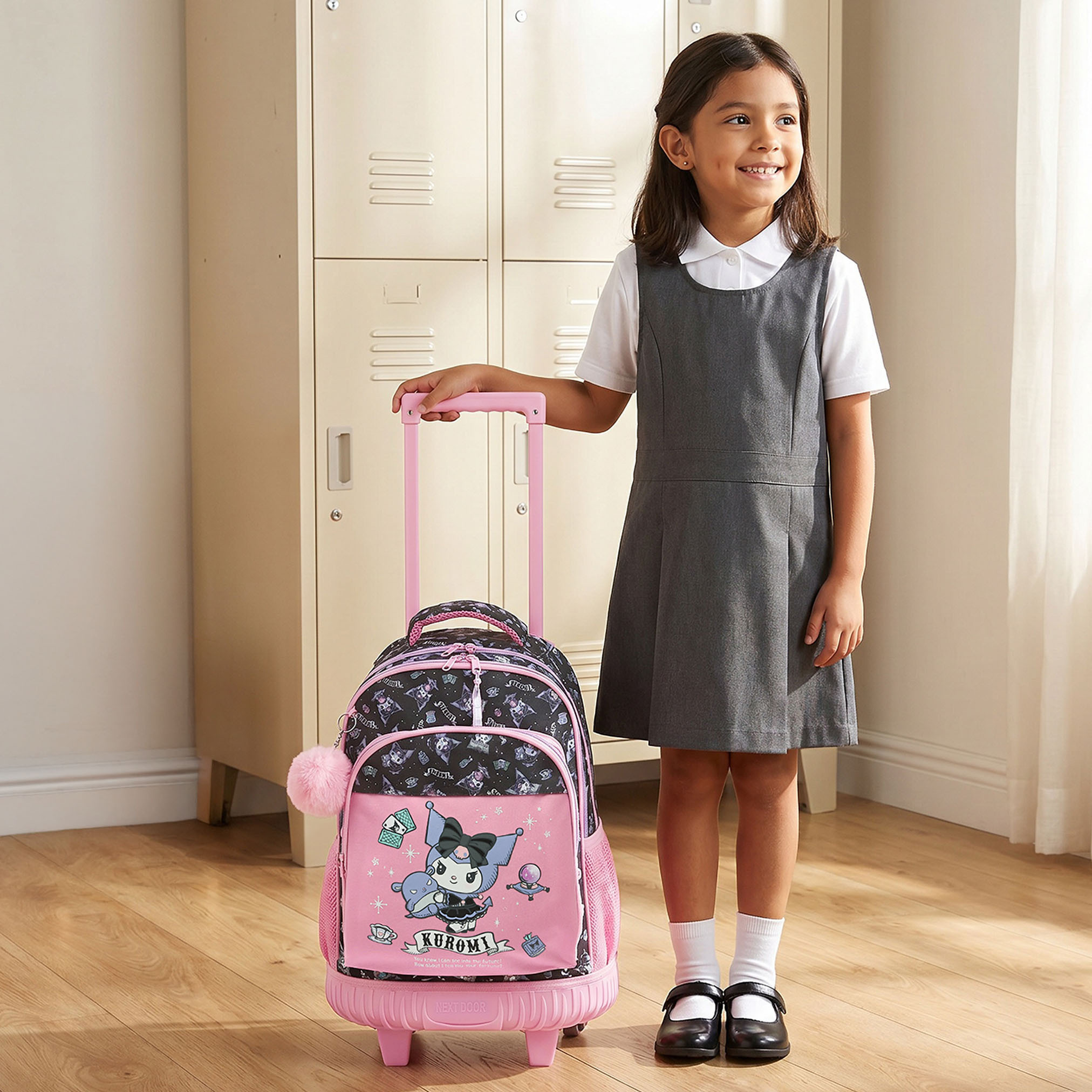 Sanrio Kuromi Print Trolley Bag for Girls 5-8 Years with Water Bottle Pocket - 18 inches-school-bagsandbackpacks-trolleybags-image-2