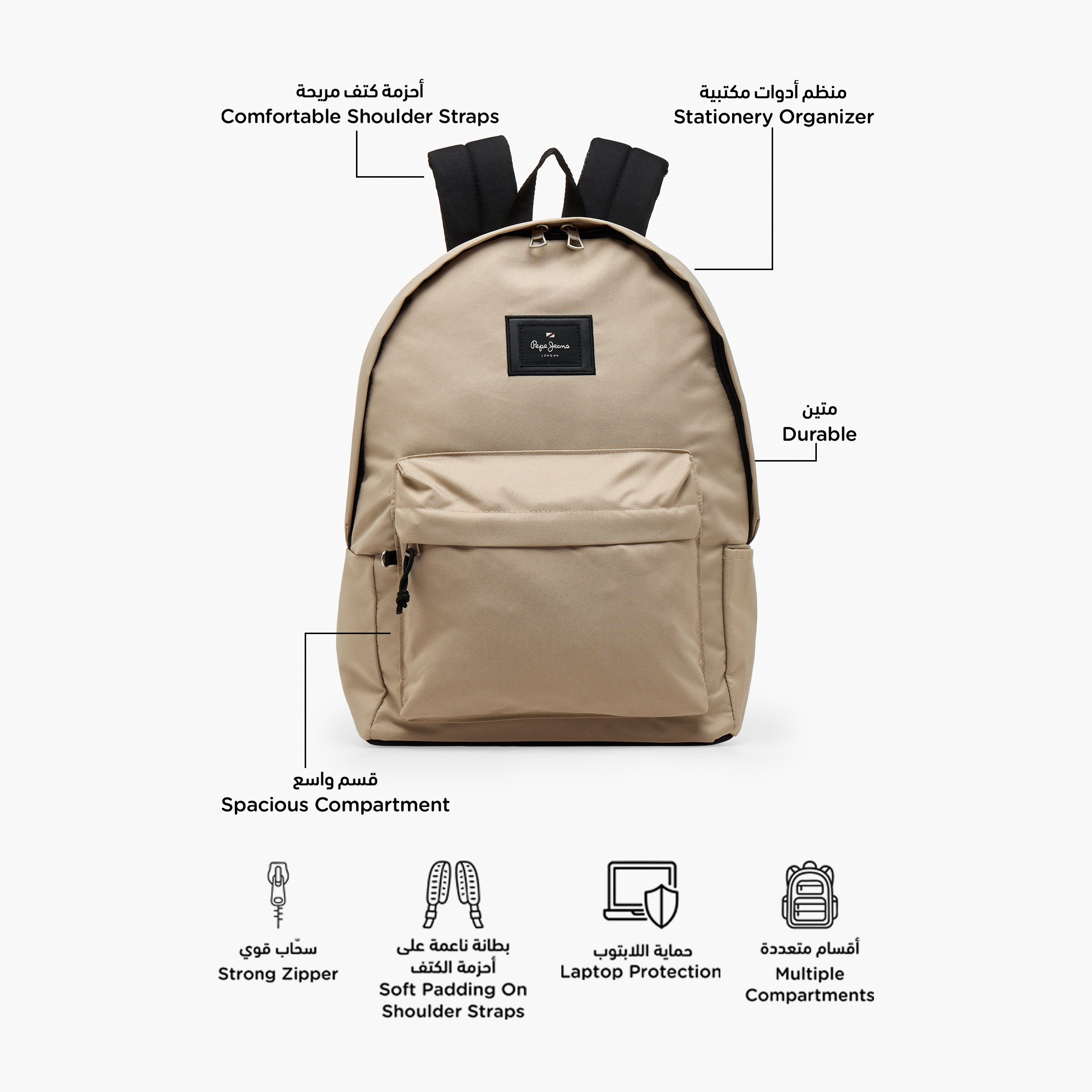 Pepe Jeans Aris Logo Applique Backpack for Girls 8-13 Years with Padded Shoulder Straps - 18 inches-school-bagsandbackpacks-backpacks-image-4