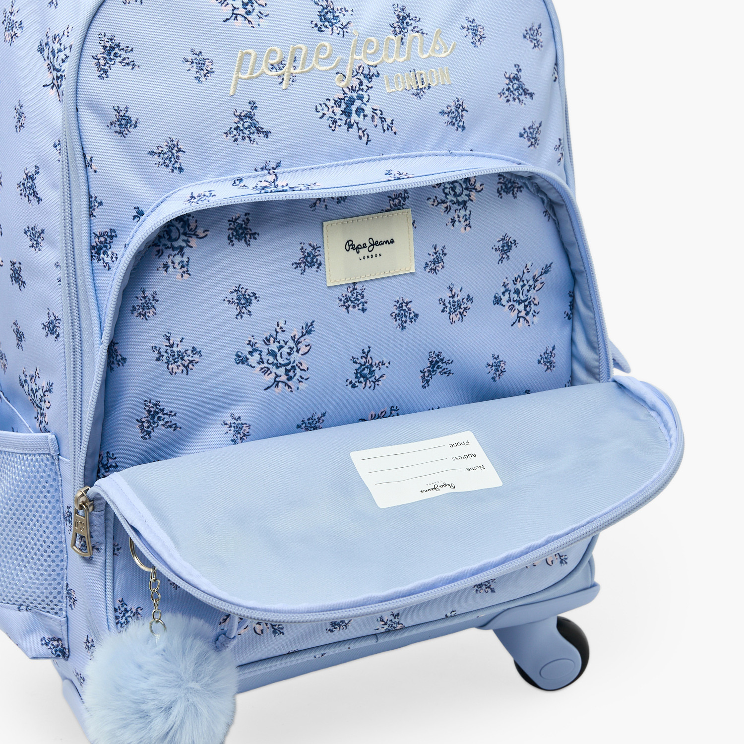Pepe Jeans Olivia Floral Print Trolley Backpack for Girls 8-13 Years with Pom-Pom Accent - 17 inches-school-bagsandbackpacks-trolleybags-image-6