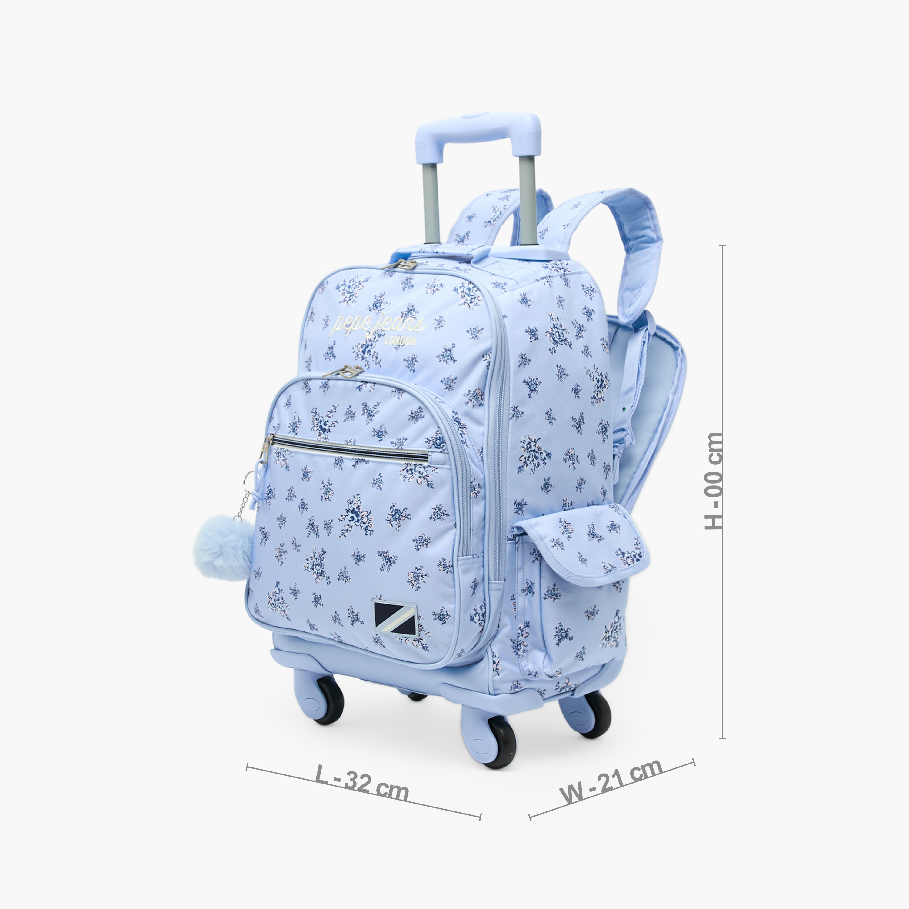 Pepe Jeans Olivia Floral Print Trolley Backpack for Girls 8-13 Years with Pom-Pom Accent - 17 inches-school-bagsandbackpacks-trolleybags-image-8