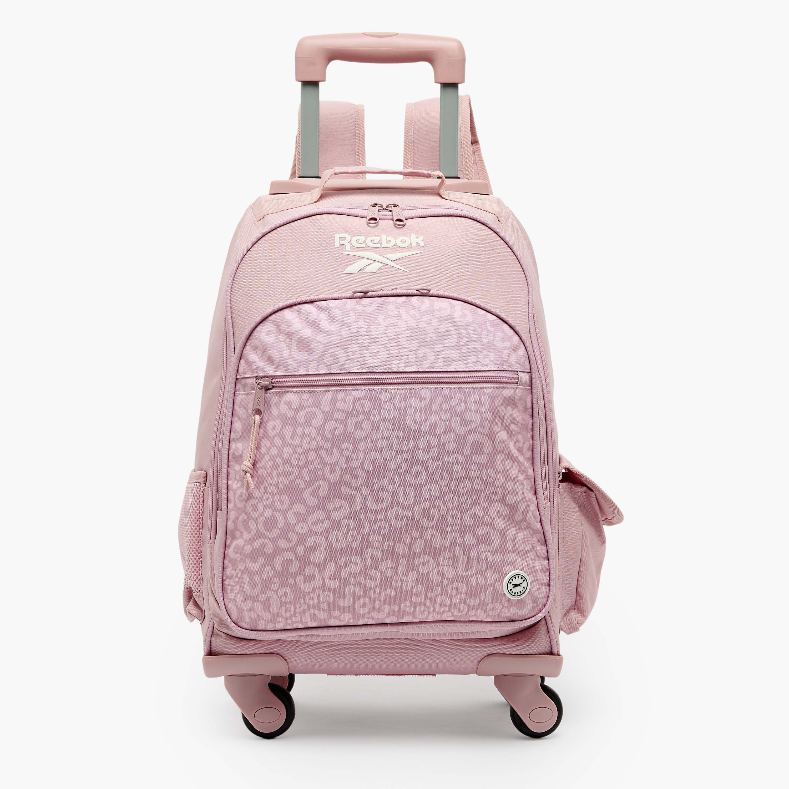 شنطة ظهر ترولي للبنات 8-13 سنة بجيب قارورة ماء وطبعات ماورا من ريبوك - 17 بوصة-school-bagsandbackpacks-trolleybags-image-1
