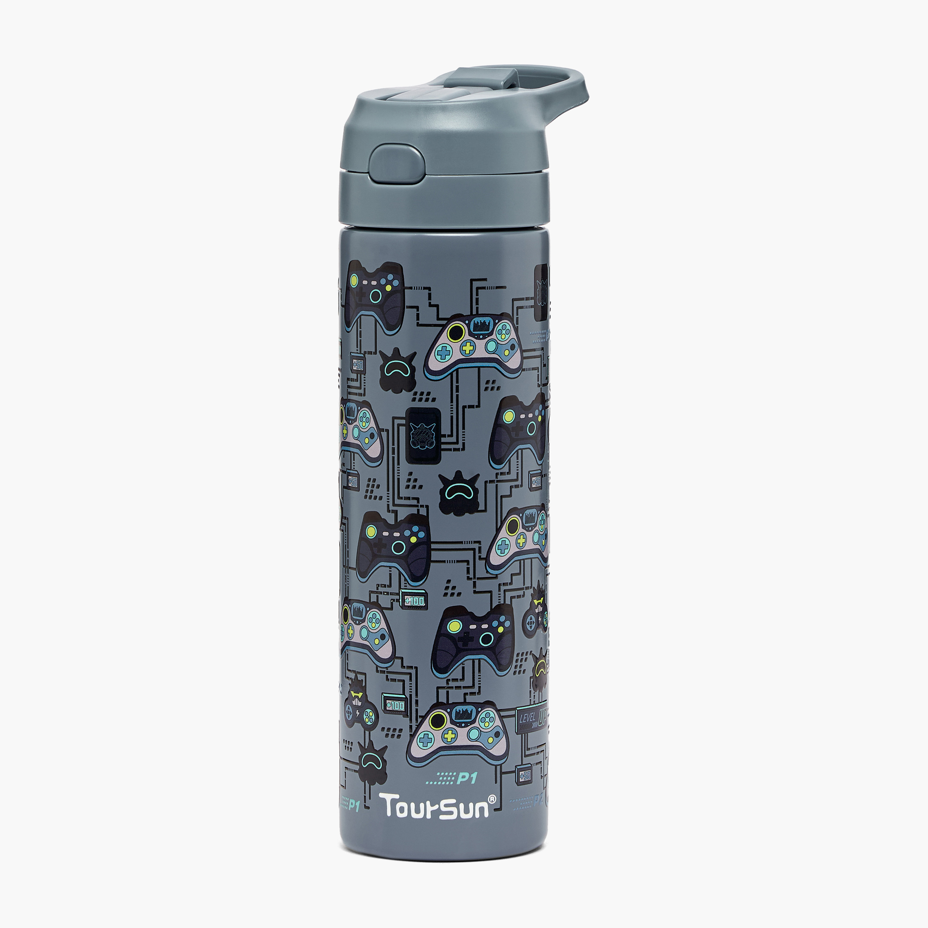 قارورة مياه ستانليس ستيل بفوهة قلابة ومقبض وطبعات من تورسن - 540 مل-school-waterbottles-image-1