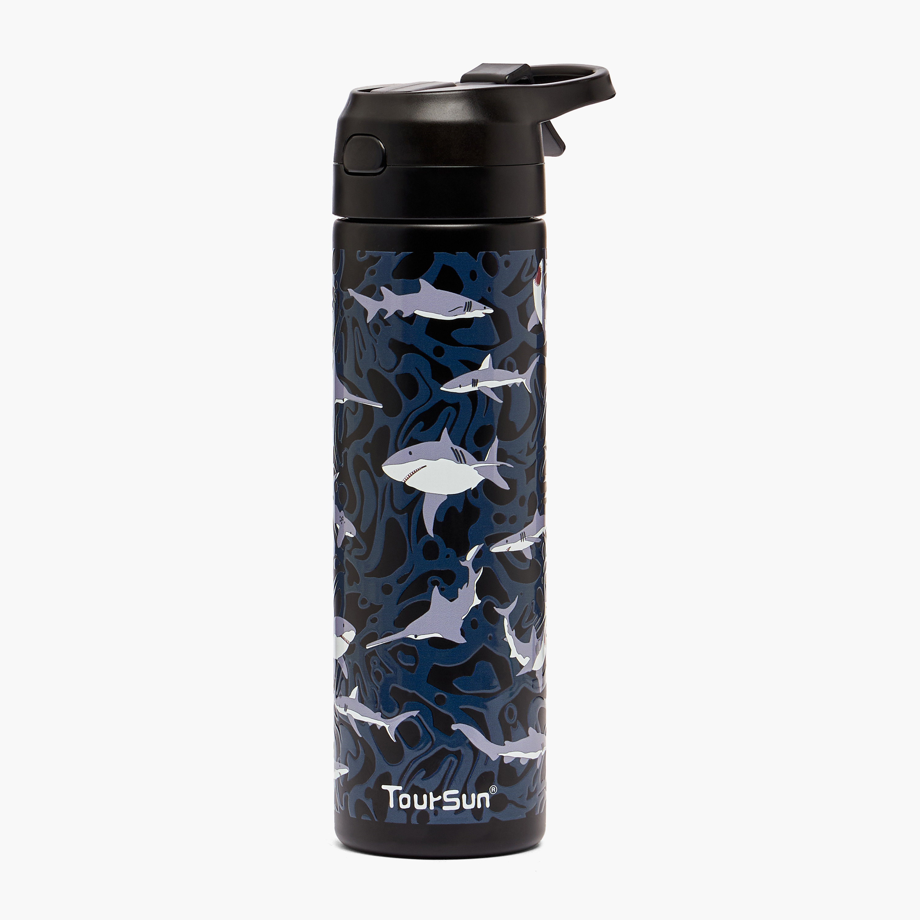 Toursun Shark Print Stainless Steel Water Bottle with Flip Spout and Handle - 540 ml-school-waterbottles-image-1